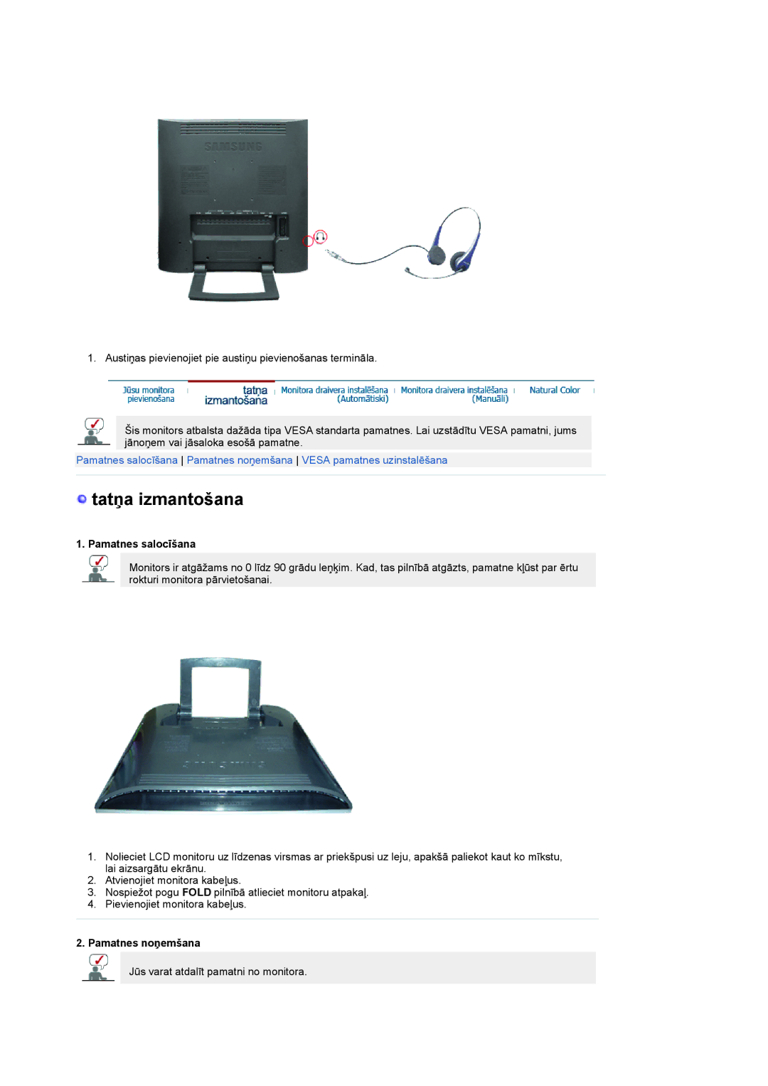 Samsung LS19RTUSSZ/EDC manual Pamatnes salocīšana, Pamatnes noņemšana 