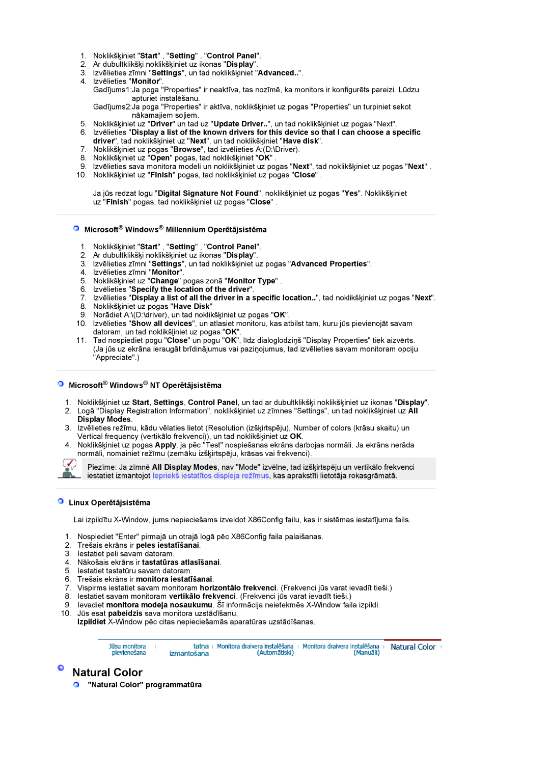 Samsung LS19RTUSSZ/EDC manual Microsoft Windows Millennium Operētājsistēma, Microsoft Windows NT Operētājsistēma 