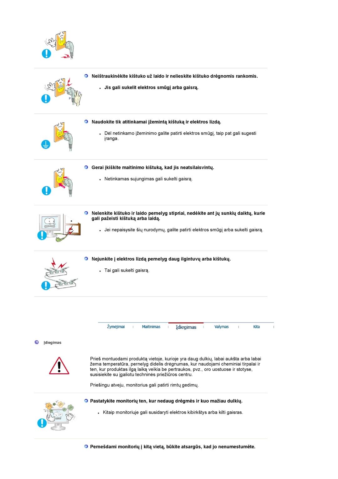 Samsung LS19RTUSSZ/EDC manual Gerai įkiškite maitinimo kištuką, kad jis neatsilaisvintų 