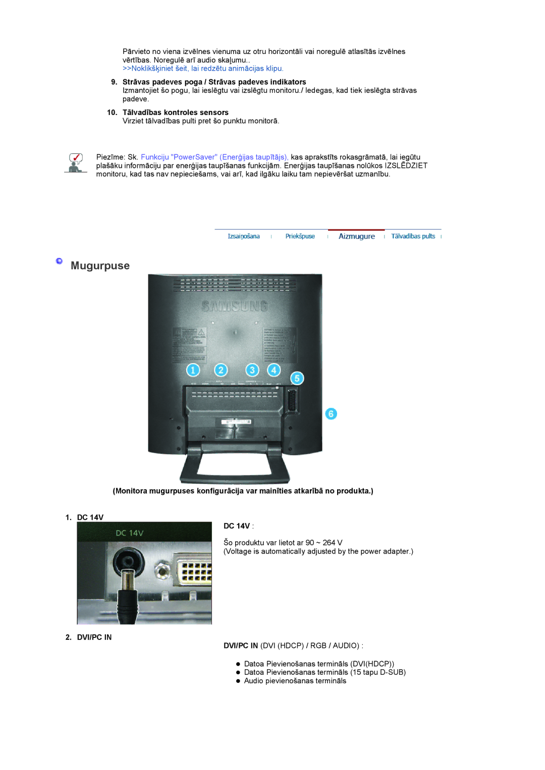 Samsung LS19RTUSSZ/EDC manual Mugurpuse, Dvi/Pc 