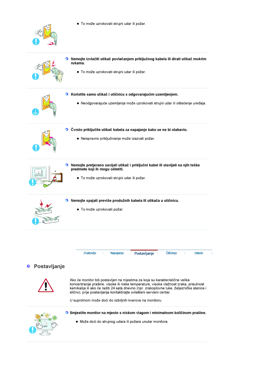 Samsung LS19RTUSSZ/EDC manual Postavljanje, Koristite samo utikač i utičnicu s odgovarajućim uzemljenjem 