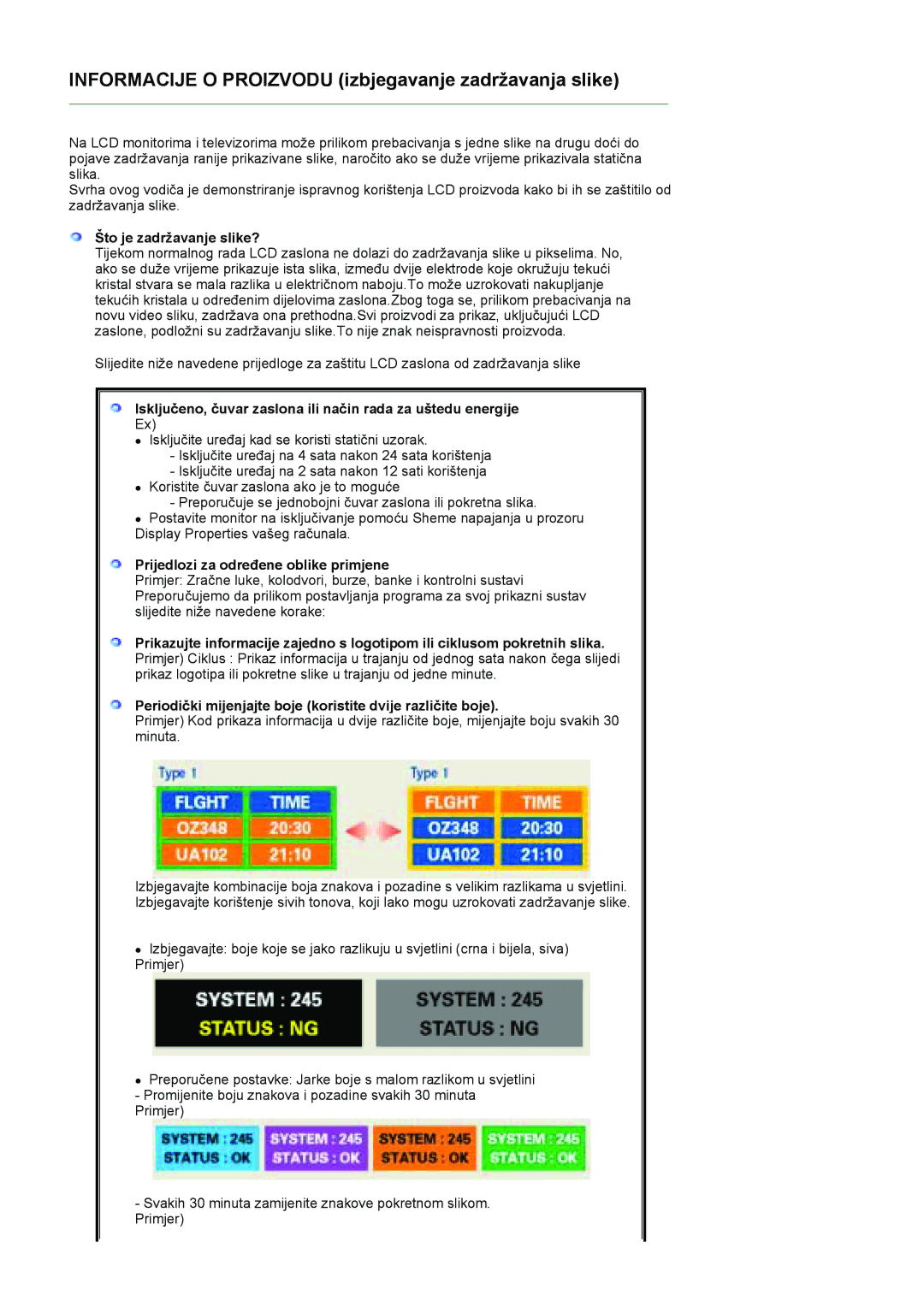 Samsung LS19RTUSSZ/EDC manual Informacije O Proizvodu izbjegavanje zadržavanja slike 