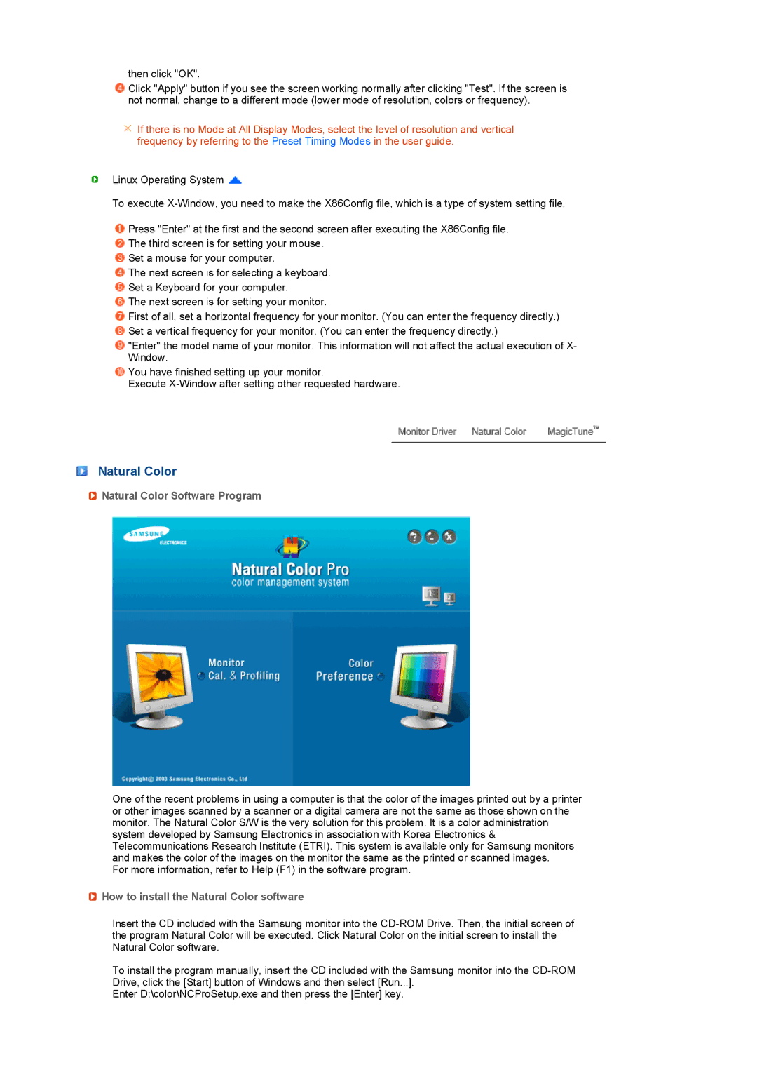 Samsung LS17TRTLS/EDC, LS19TRNLS/EDC manual Natural Color Software Program, How to install the Natural Color software 