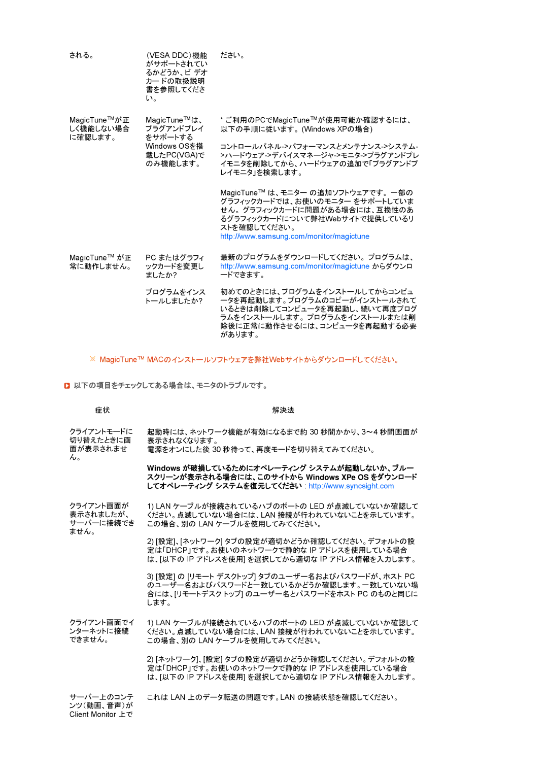 Samsung LS19TRTLB/XAA, LF19TRTLB/XSJ manual 以下の項目をチェックしてある場合は、モニタのトラブルです。 