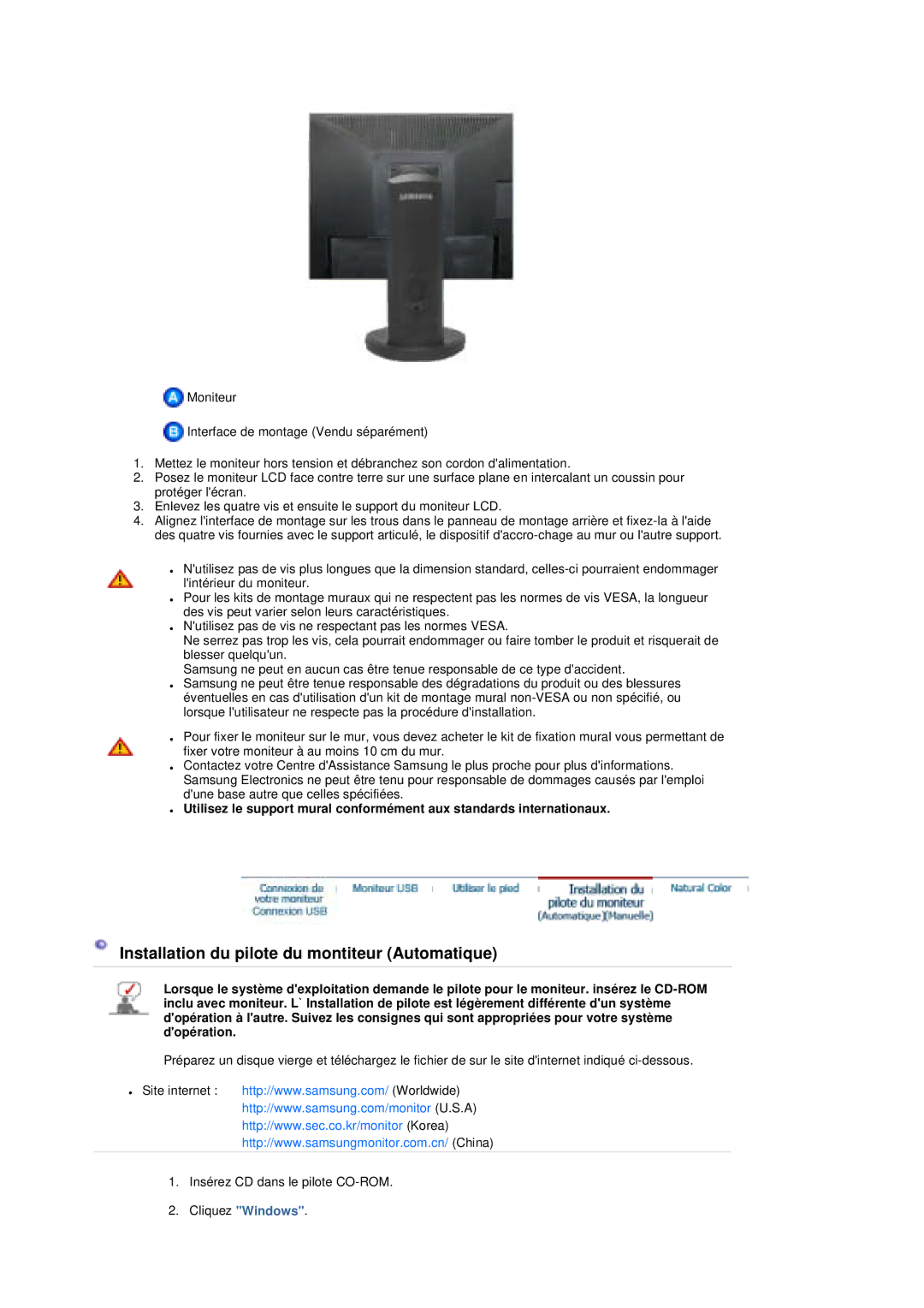 Samsung LS19UBPESQ/EDC, LS19UBQESQ/EDC manual Installation du pilote du montiteur Automatique 