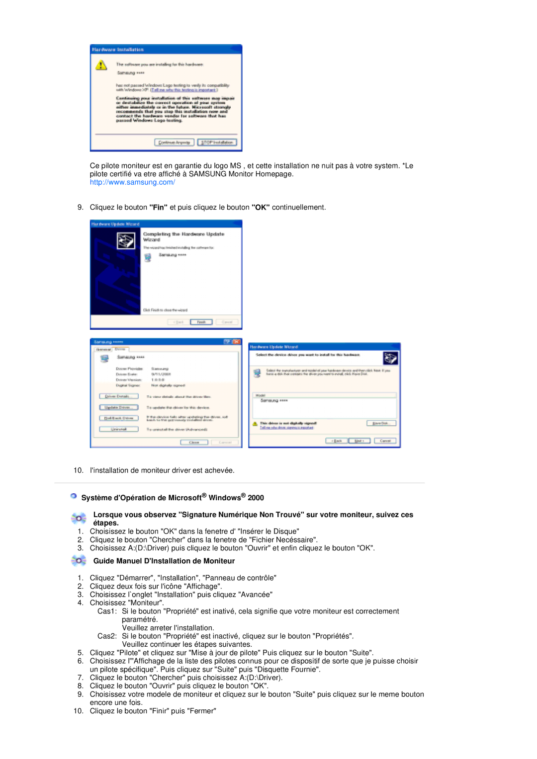 Samsung LS19UBPESQ/EDC, LS19UBQESQ/EDC manual Guide Manuel DInstallation de Moniteur 