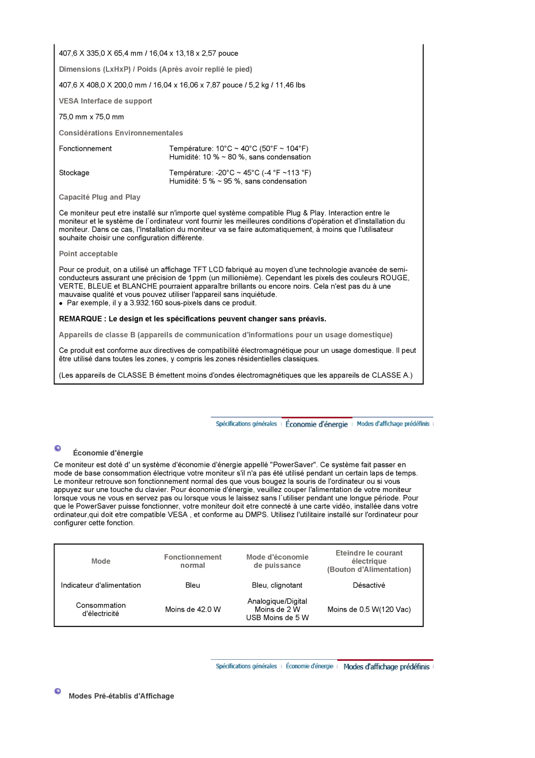 Samsung LS19UBQESQ/EDC Dimensions LxHxP / Poids Après avoir replié le pied, Vesa Interface de support, Point acceptable 