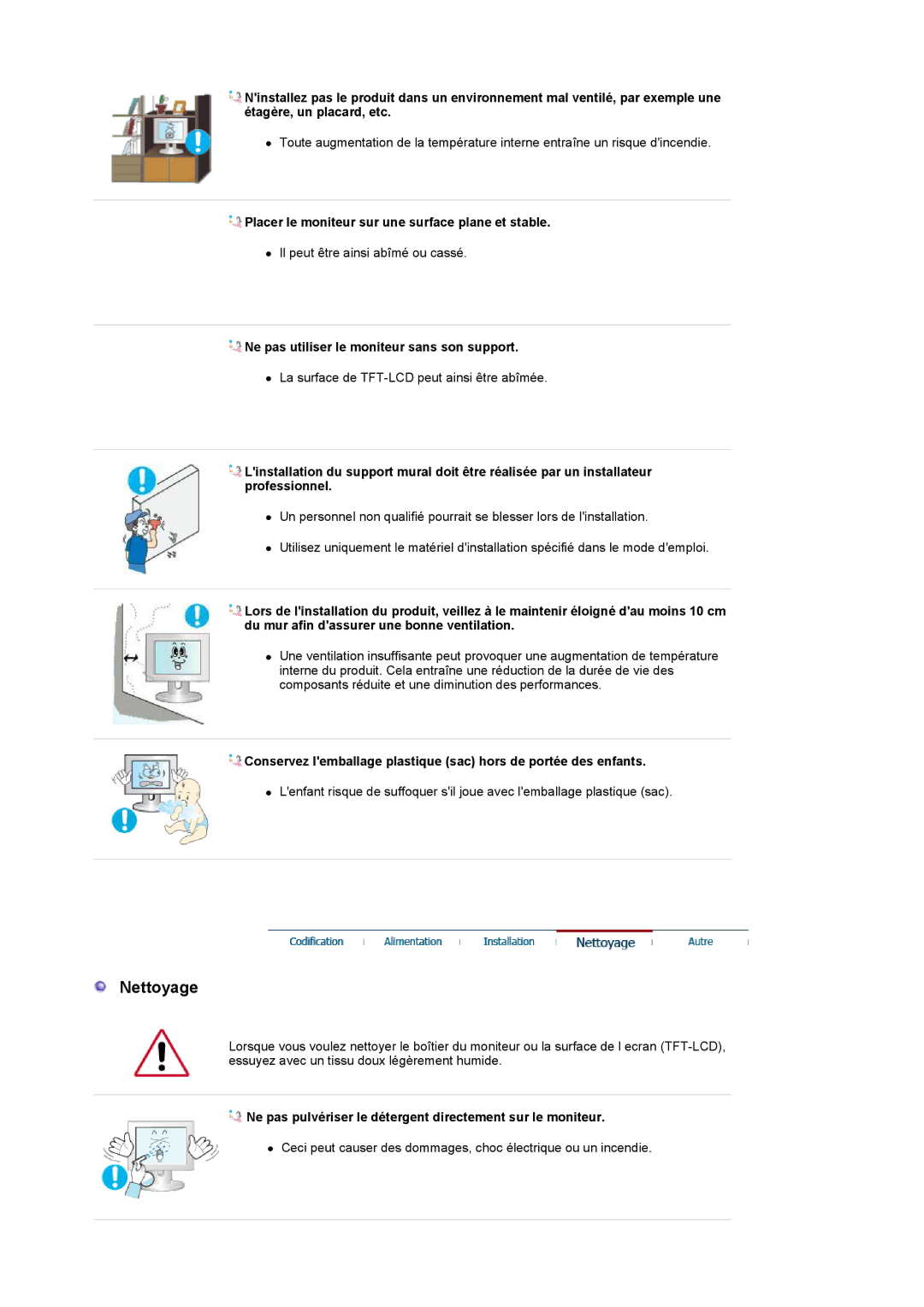 Samsung LS19UBQESQ/EDC, LS19UBPESQ/EDC manual Nettoyage, Placer le moniteur sur une surface plane et stable 