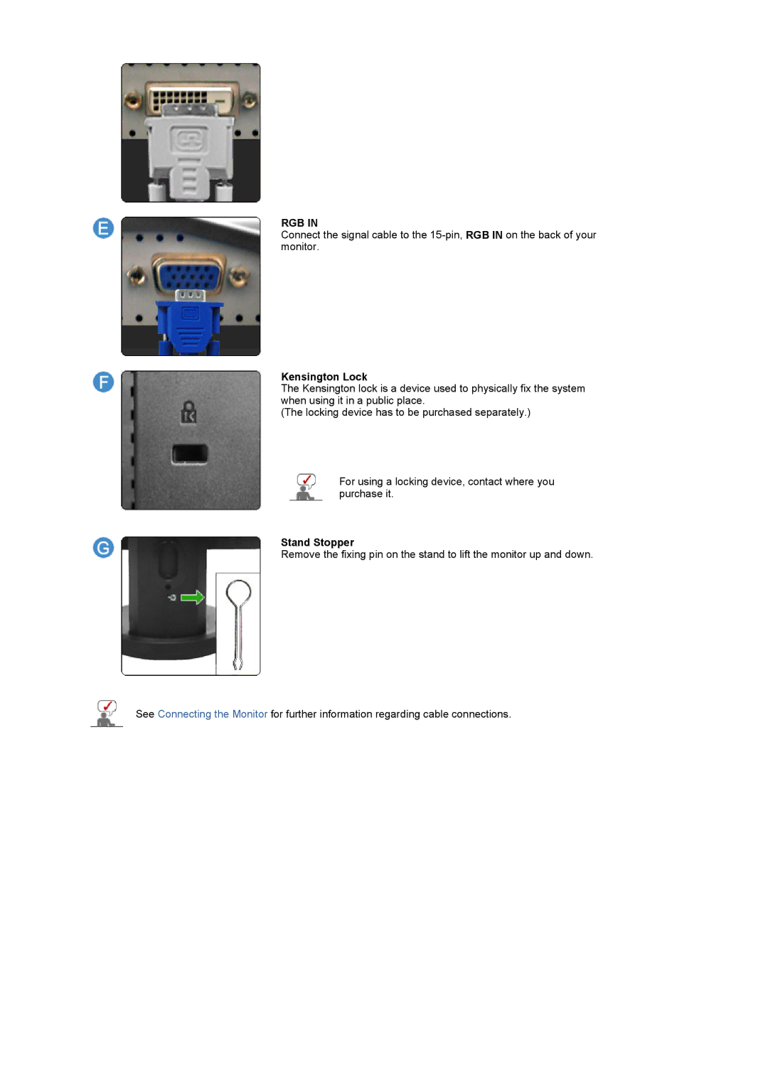 Samsung LS19UBPESQ/EDC, LS19UBQESQ/EDC manual Kensington Lock, Stand Stopper 