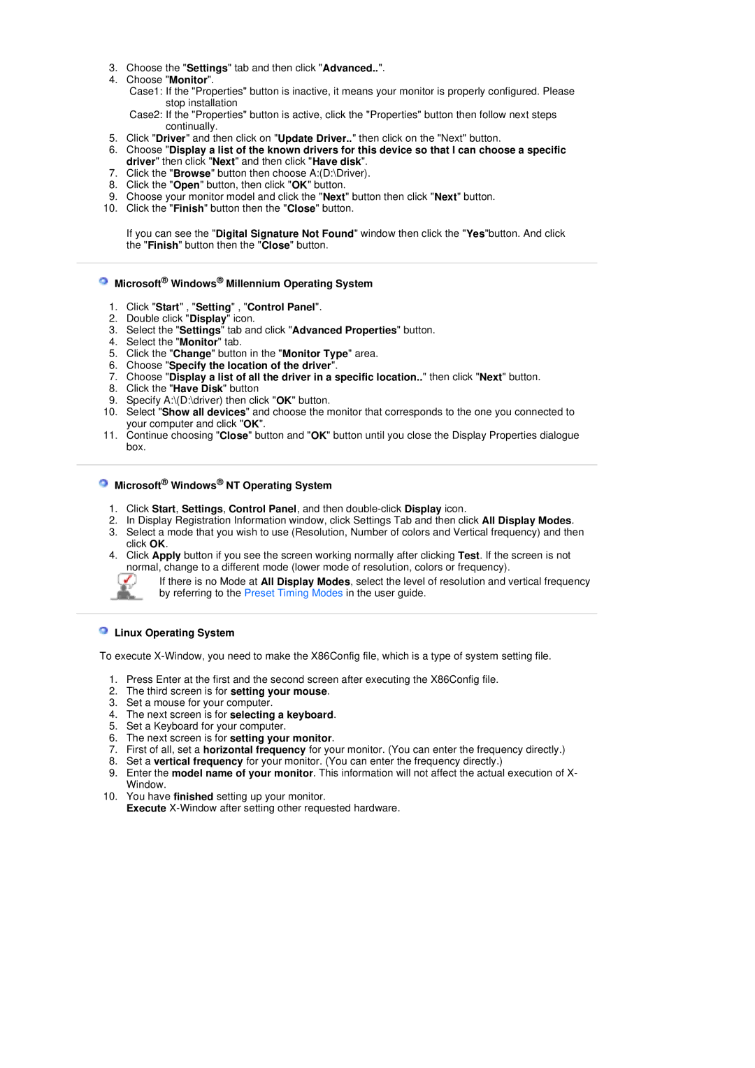 Samsung LS19UBPESQ/EDC, LS19UBQESQ/EDC manual Microsoft Windows NT Operating System, Linux Operating System 