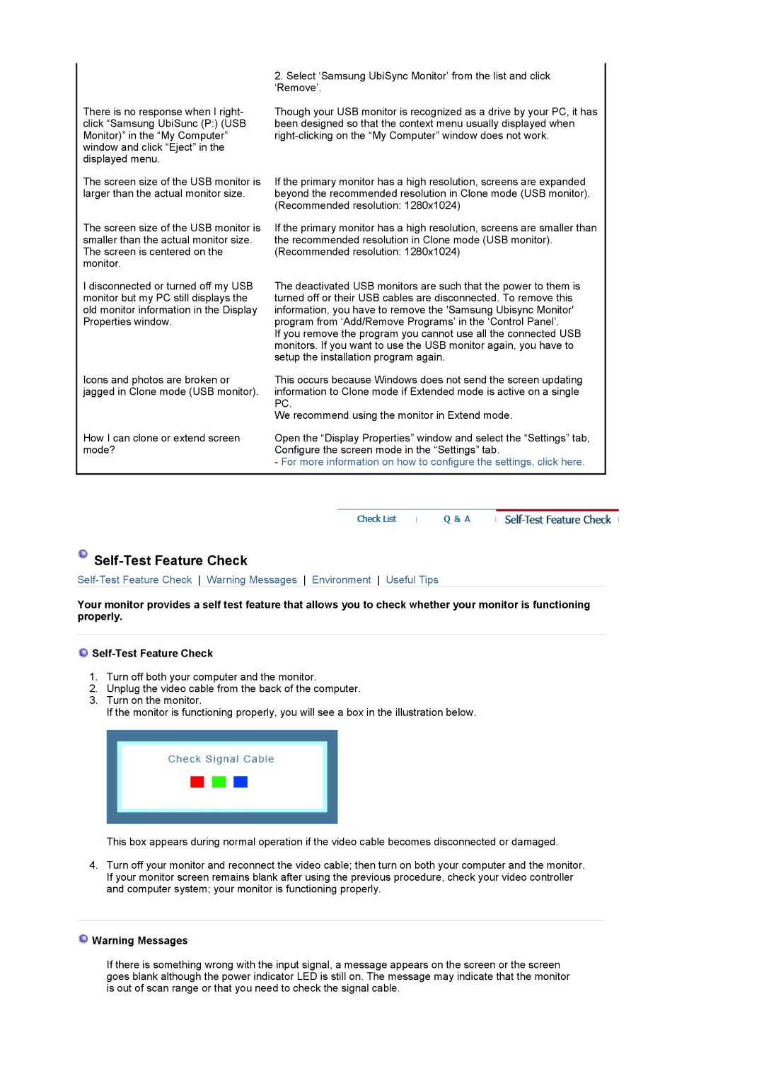 Samsung LS19UBQESQ/EDC, LS19UBPESQ/EDC manual Self-Test Feature Check 