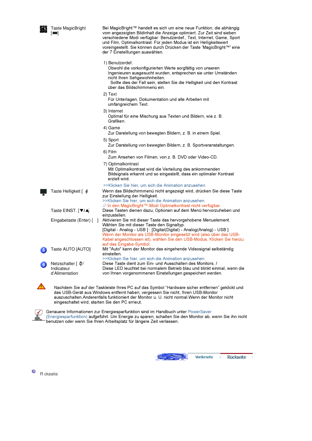 Samsung LS19UBPESQ/EDC, LS19UBQESQ/EDC manual Rückseite 