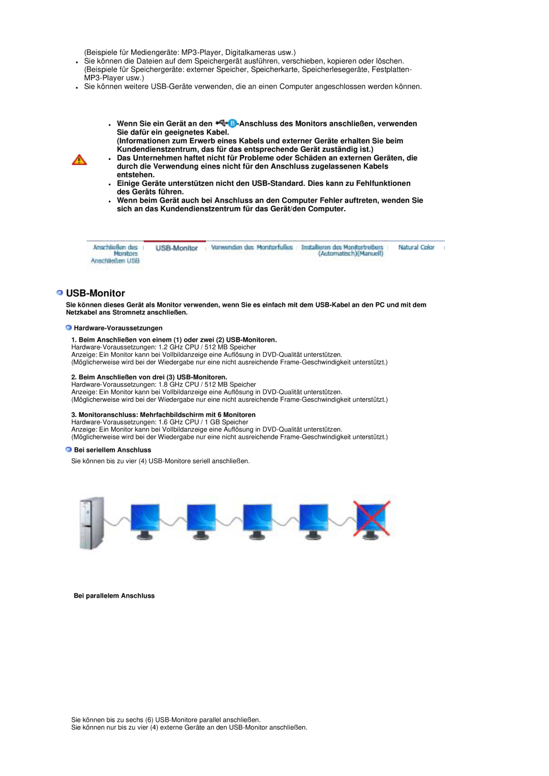 Samsung LS19UBQESQ/EDC, LS19UBPESQ/EDC manual Beim Anschließen von drei 3 USB-Monitoren 