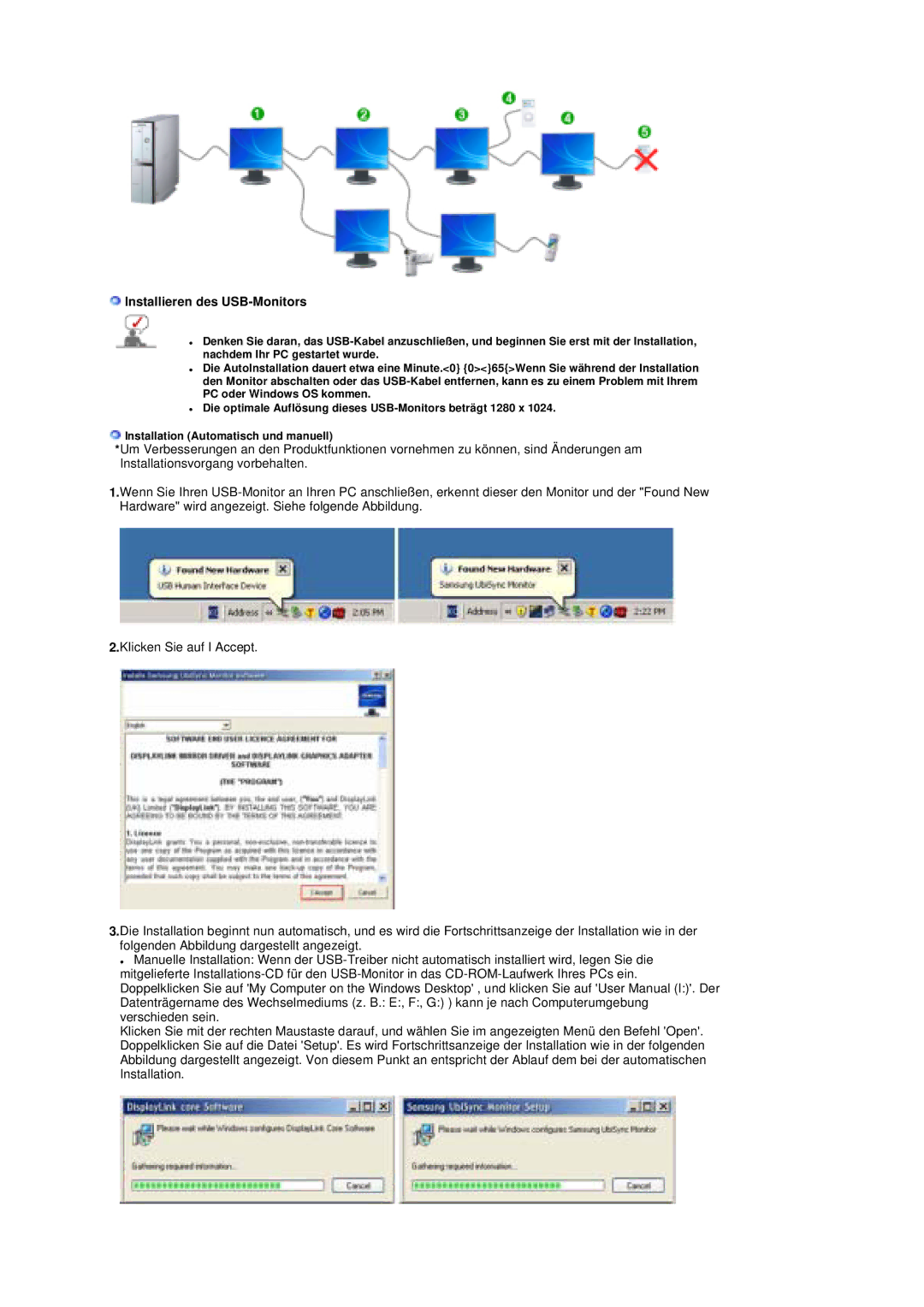 Samsung LS19UBPESQ/EDC, LS19UBQESQ/EDC manual Installieren des USB-Monitors 