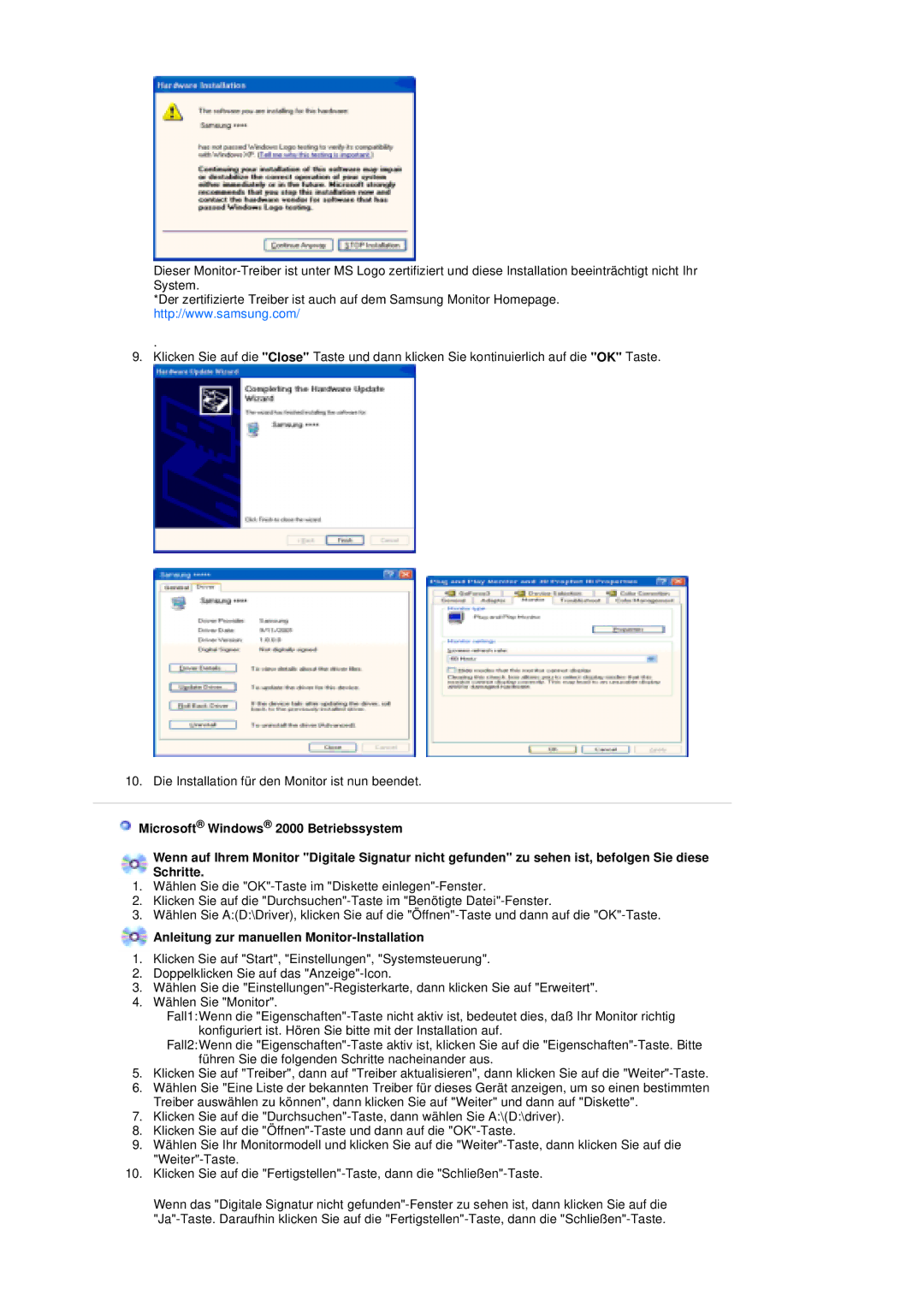 Samsung LS19UBPESQ/EDC, LS19UBQESQ/EDC manual Anleitung zur manuellen Monitor-Installation 