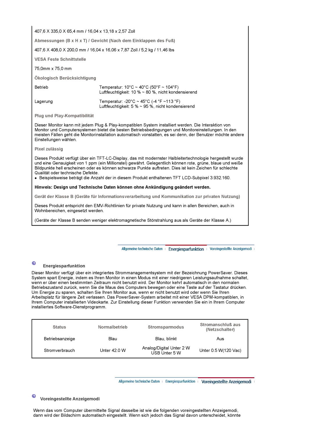 Samsung LS19UBPESQ/EDC manual Abmessungen B x H x T / Gewicht Nach dem Einklappen des Fuß, Vesa Feste Schnittstelle 