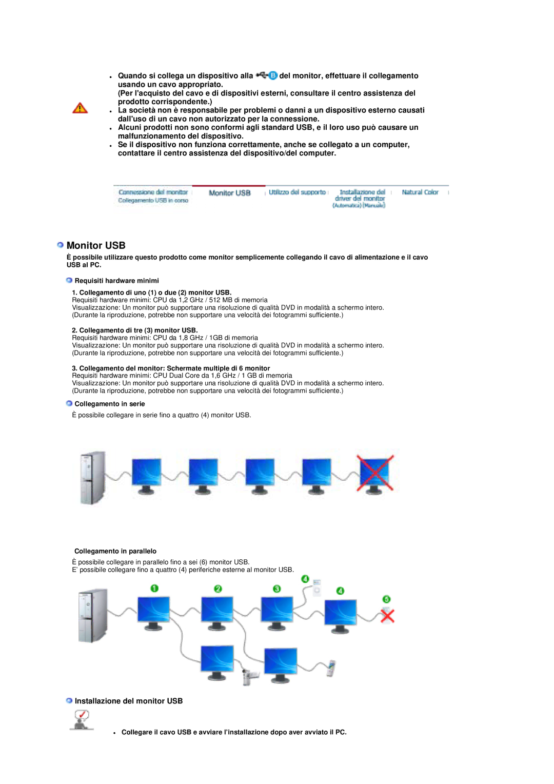 Samsung LS19UBQESQ/EDC, LS19UBPESQ/EDC manual Monitor USB, Installazione del monitor USB 