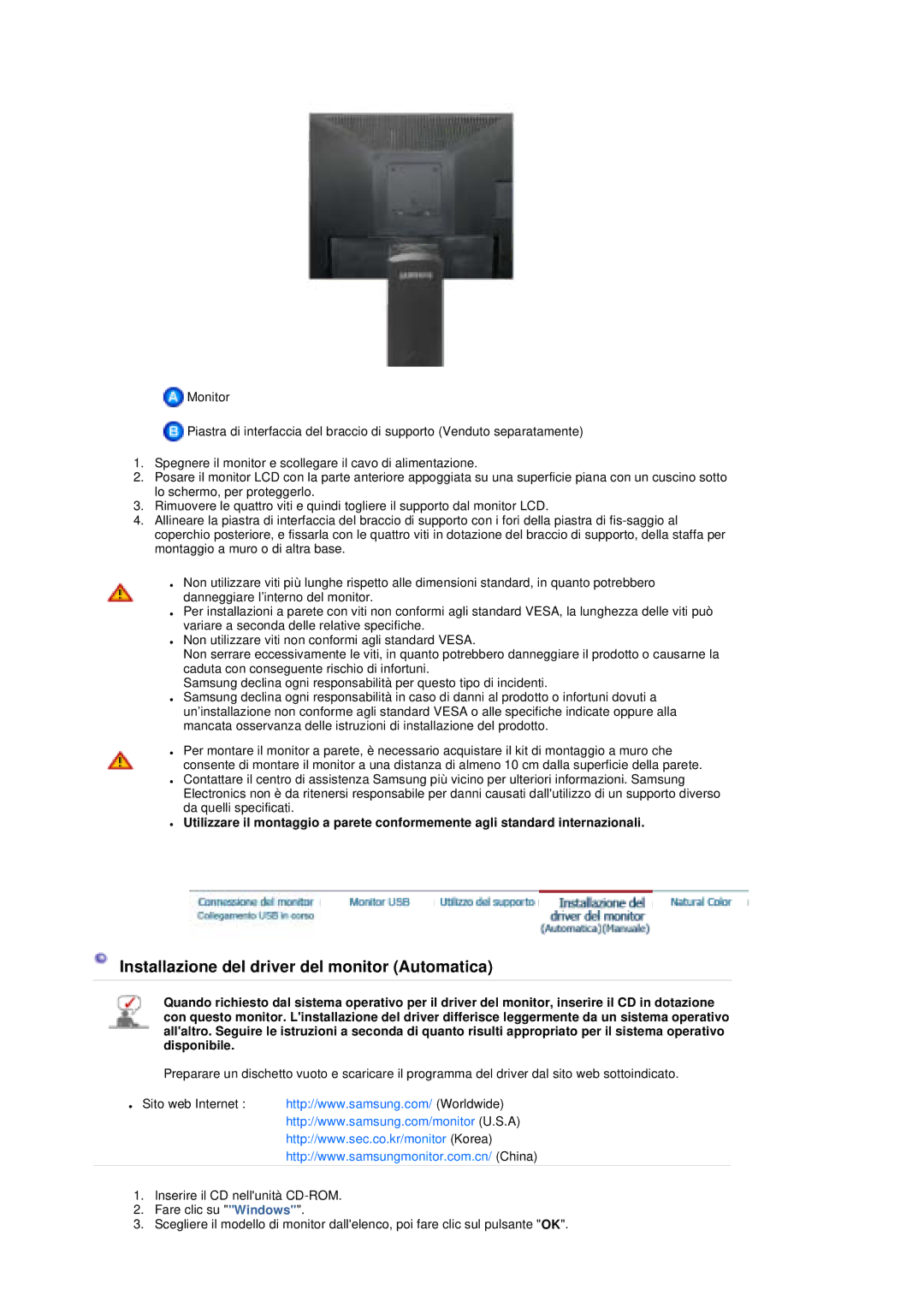 Samsung LS19UBPESQ/EDC, LS19UBQESQ/EDC manual Installazione del driver del monitor Automatica 