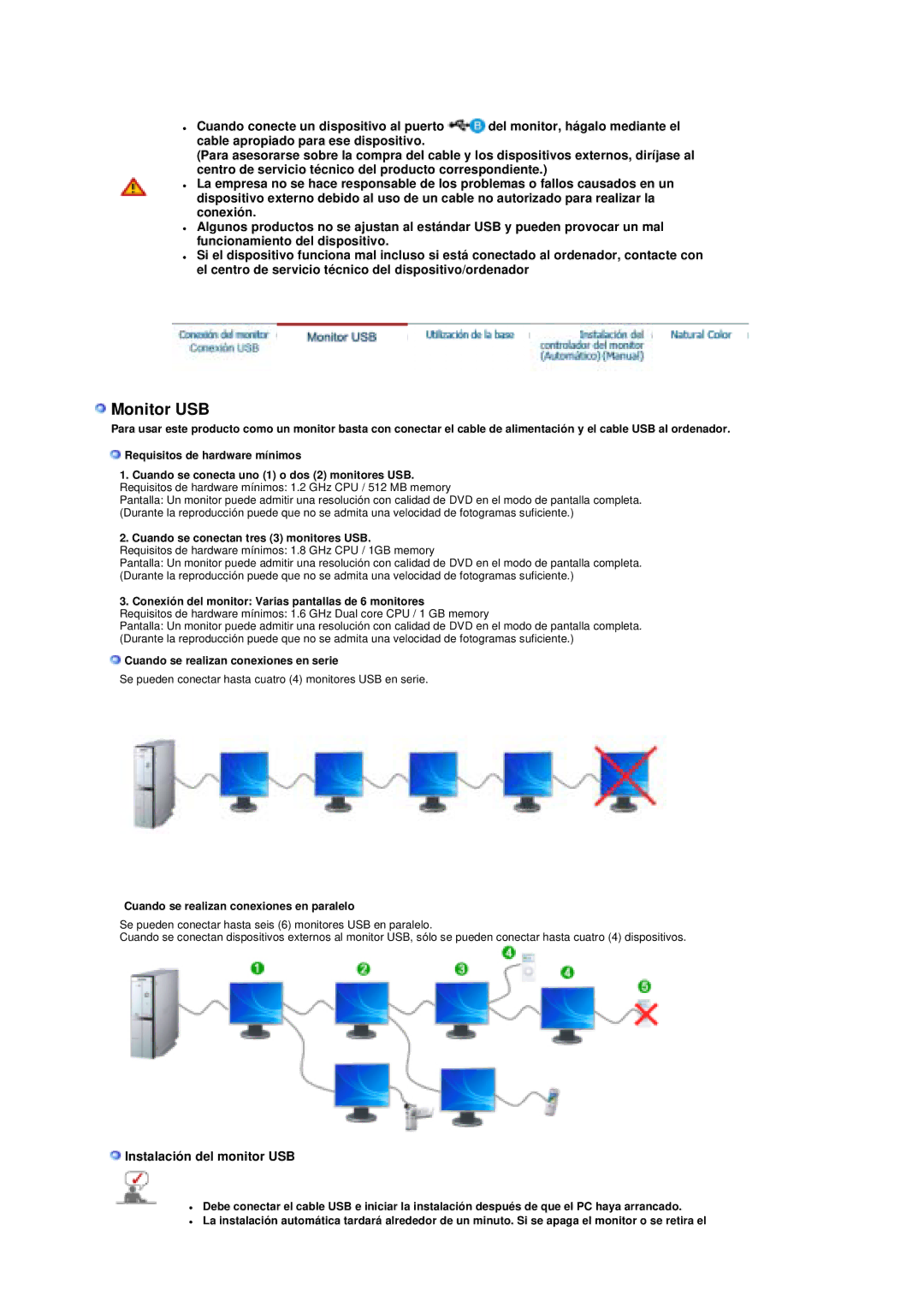 Samsung LS19UBQESQ/EDC, LS19UBPESQ/EDC manual Monitor USB, Instalación del monitor USB 