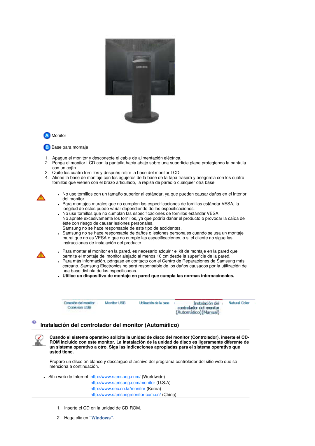 Samsung LS19UBPESQ/EDC, LS19UBQESQ/EDC manual Instalación del controlador del monitor Automático 