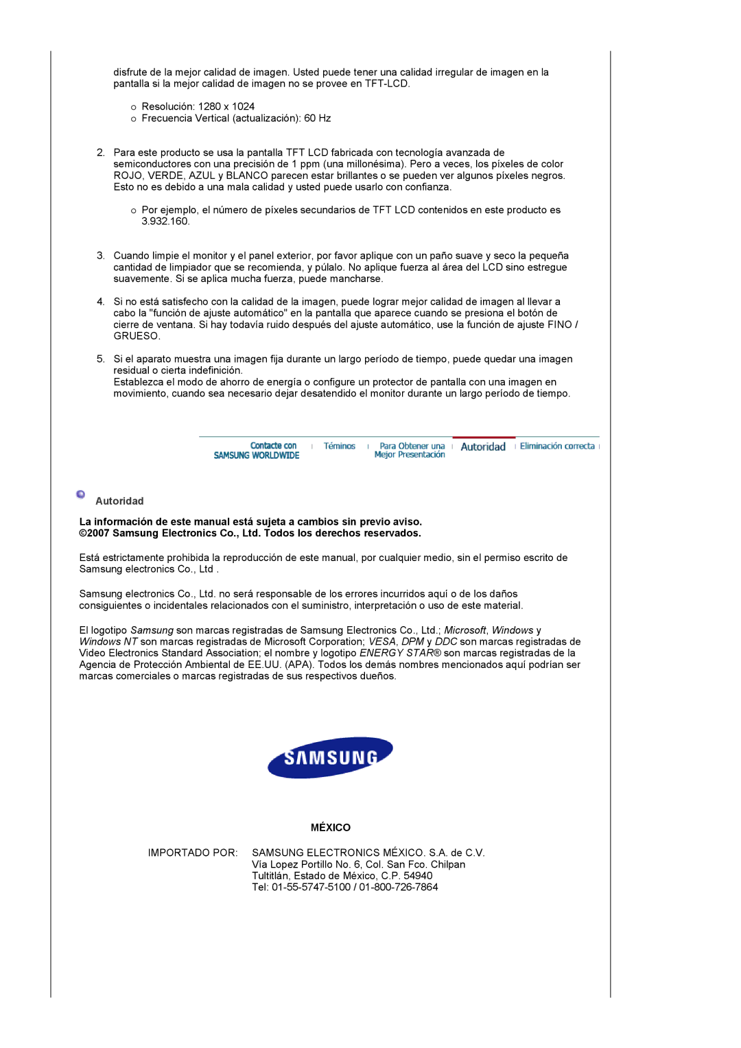 Samsung LS19UBPESQ/EDC, LS19UBQESQ/EDC manual México 