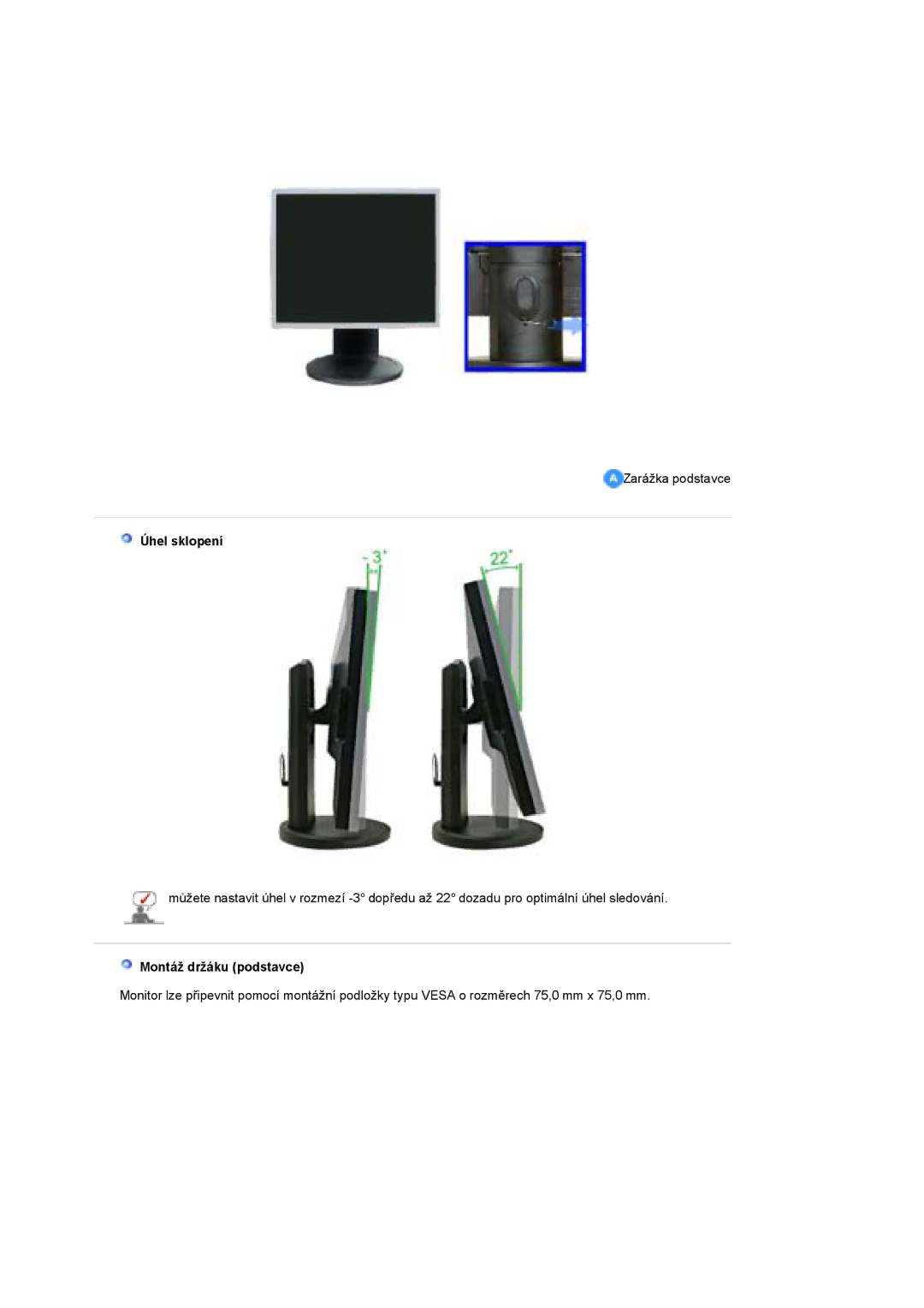 Samsung LS19UBQESQ/EDC, LS19UBPESQ/EDC manual Úhel sklopení, Montáž držáku podstavce 