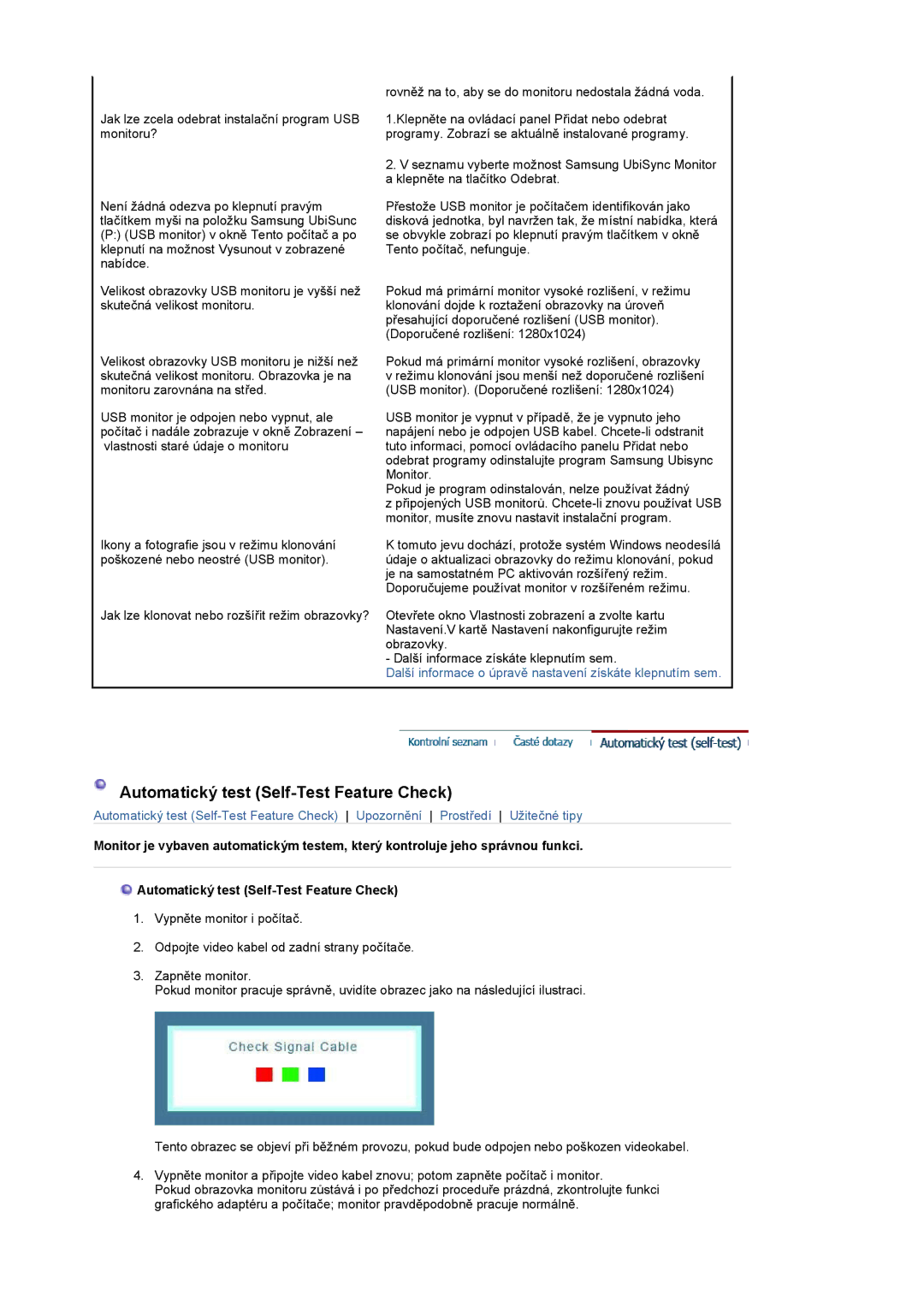 Samsung LS19UBPESQ/EDC, LS19UBQESQ/EDC manual Automatický test Self-Test Feature Check 