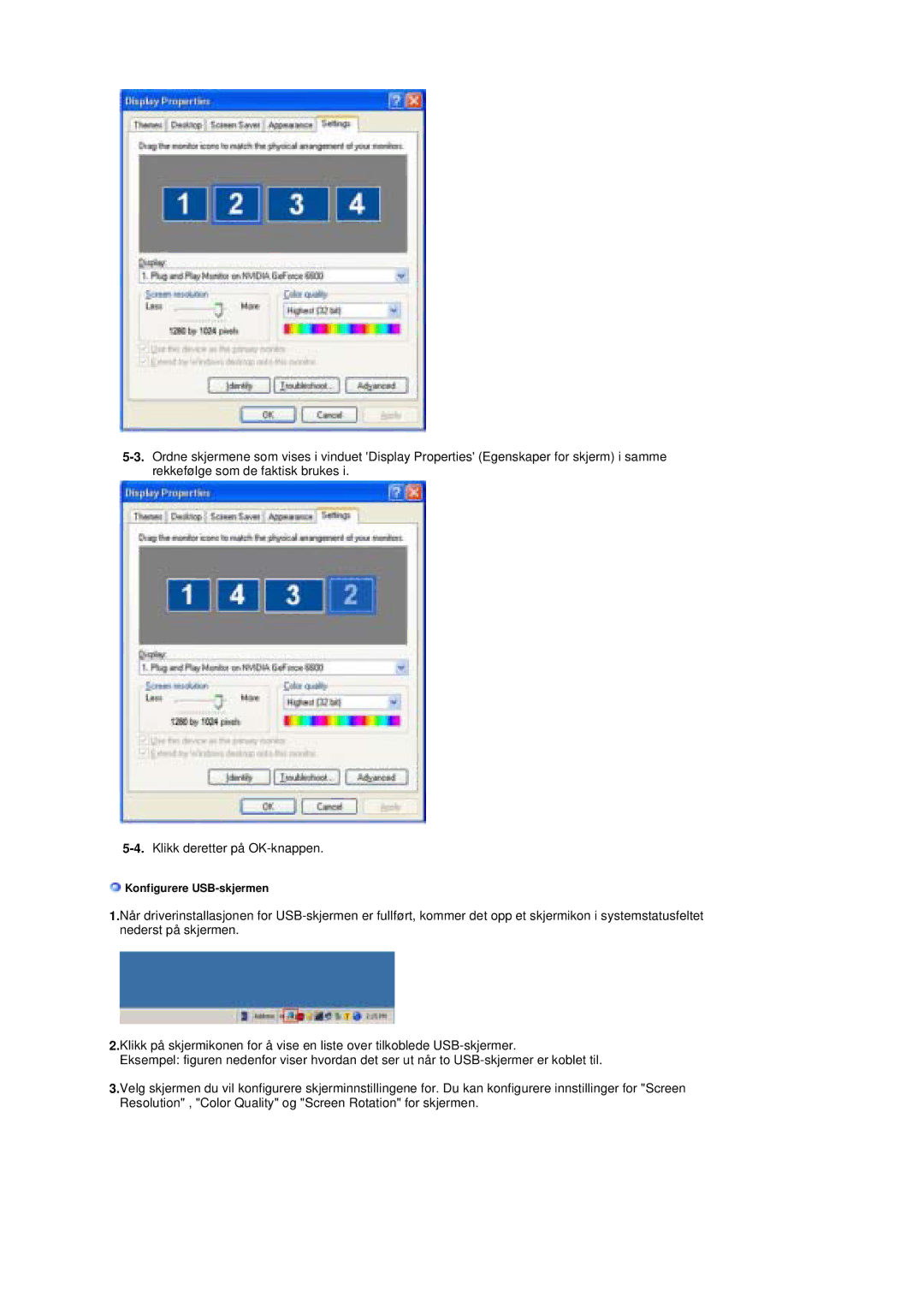 Samsung LS19UBQESQ/EDC, LS19UBPESQ/EDC manual Konfigurere USB-skjermen 