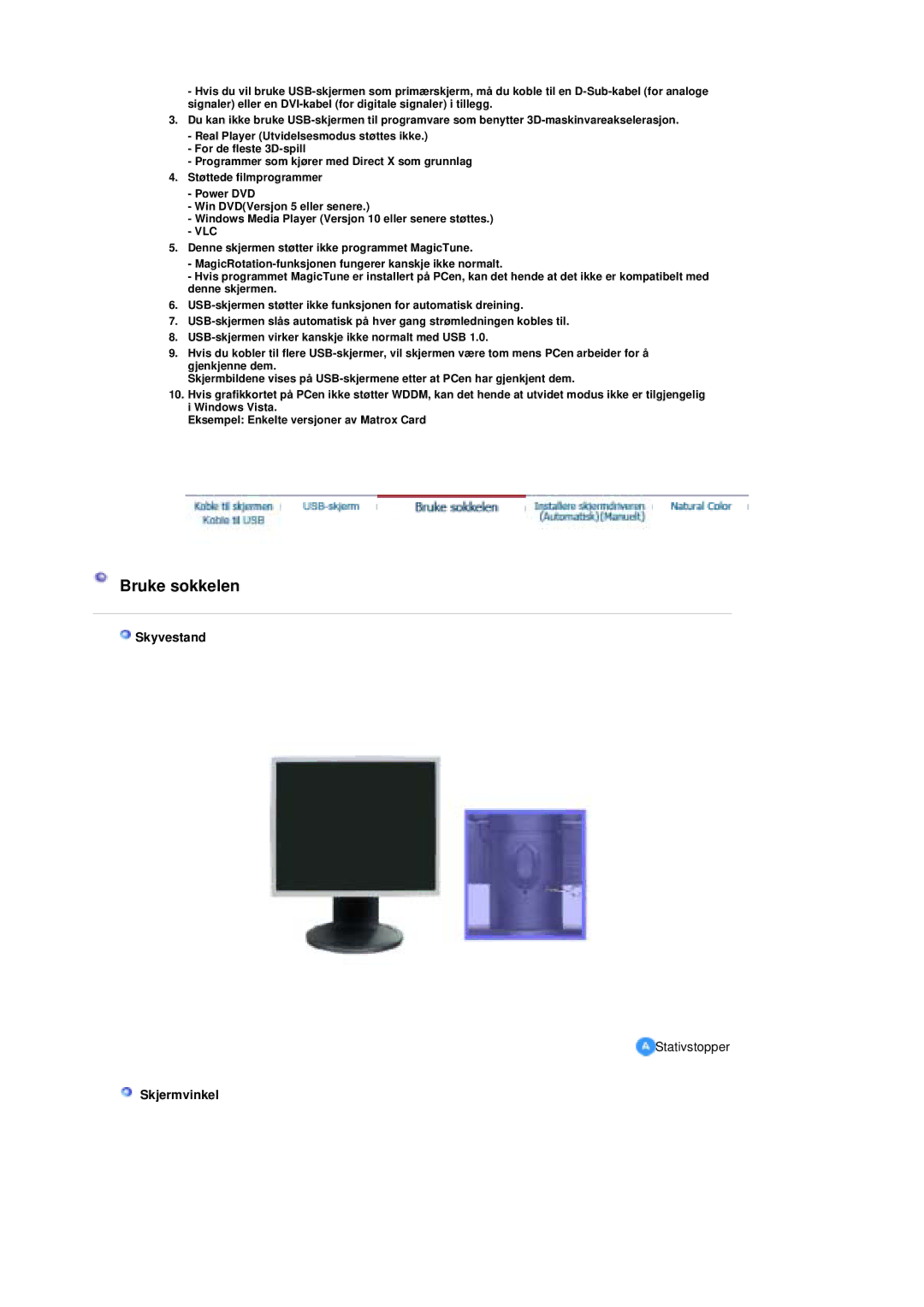 Samsung LS19UBPESQ/EDC, LS19UBQESQ/EDC manual Bruke sokkelen, Skyvestand, Skjermvinkel 