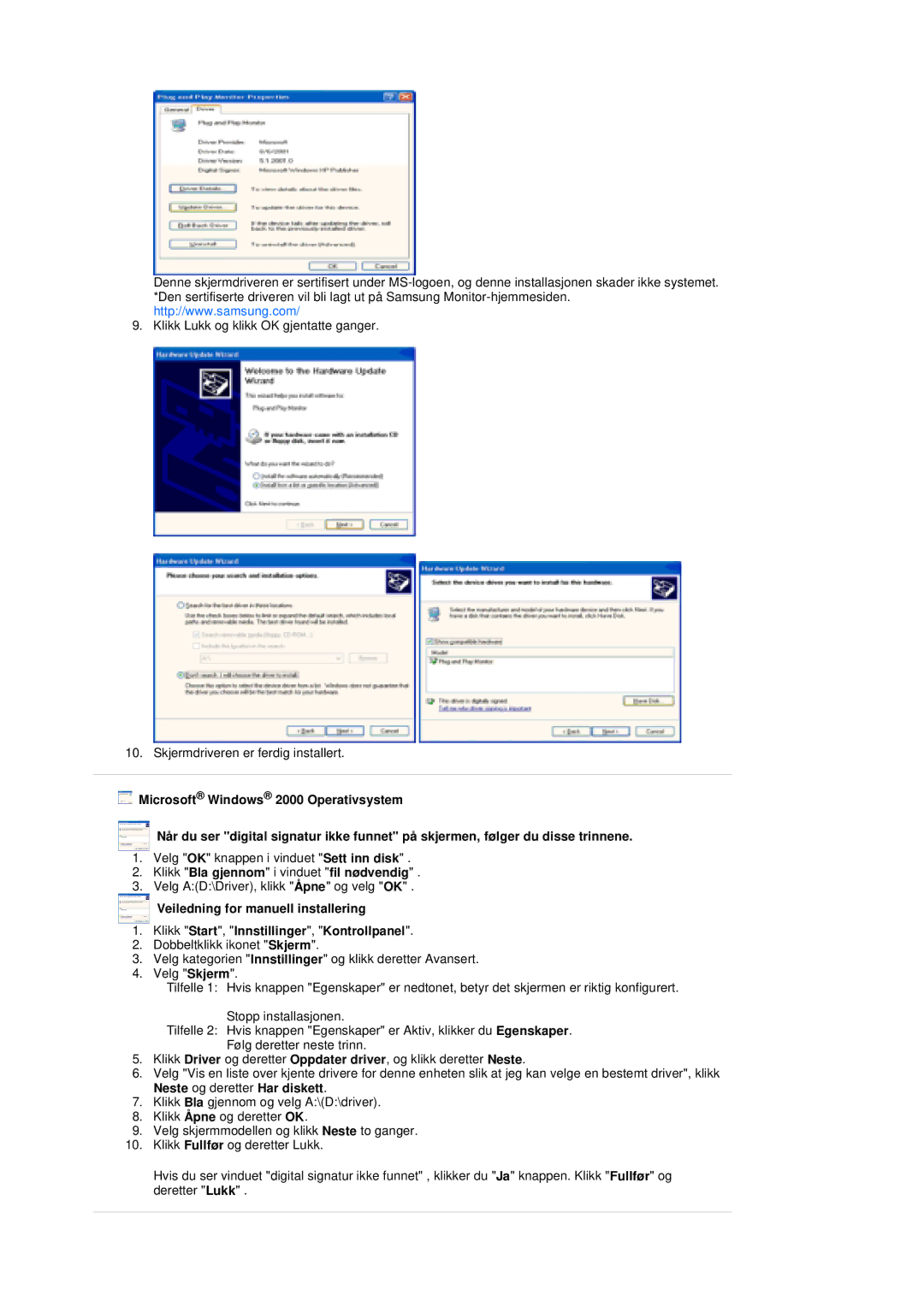 Samsung LS19UBQESQ/EDC, LS19UBPESQ/EDC manual Klikk Bla gjennom i vinduet fil nødvendig 