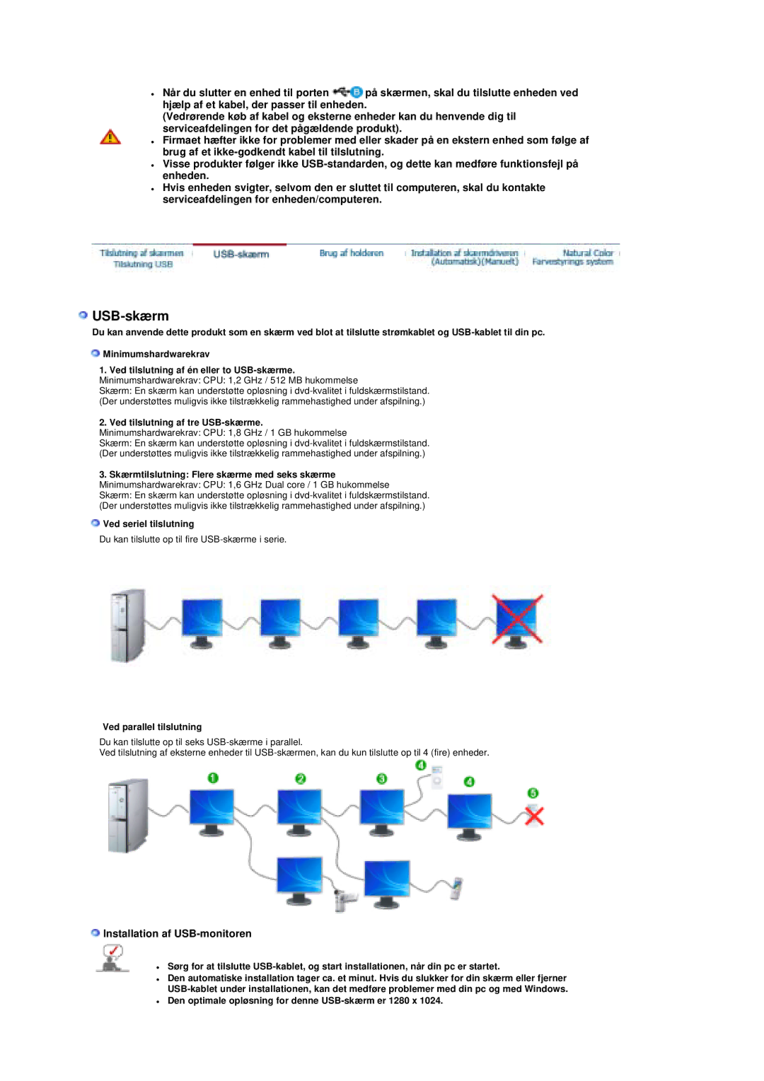 Samsung LS19UBQESQ/EDC, LS19UBPESQ/EDC manual USB-skærm, Installation af USB-monitoren 