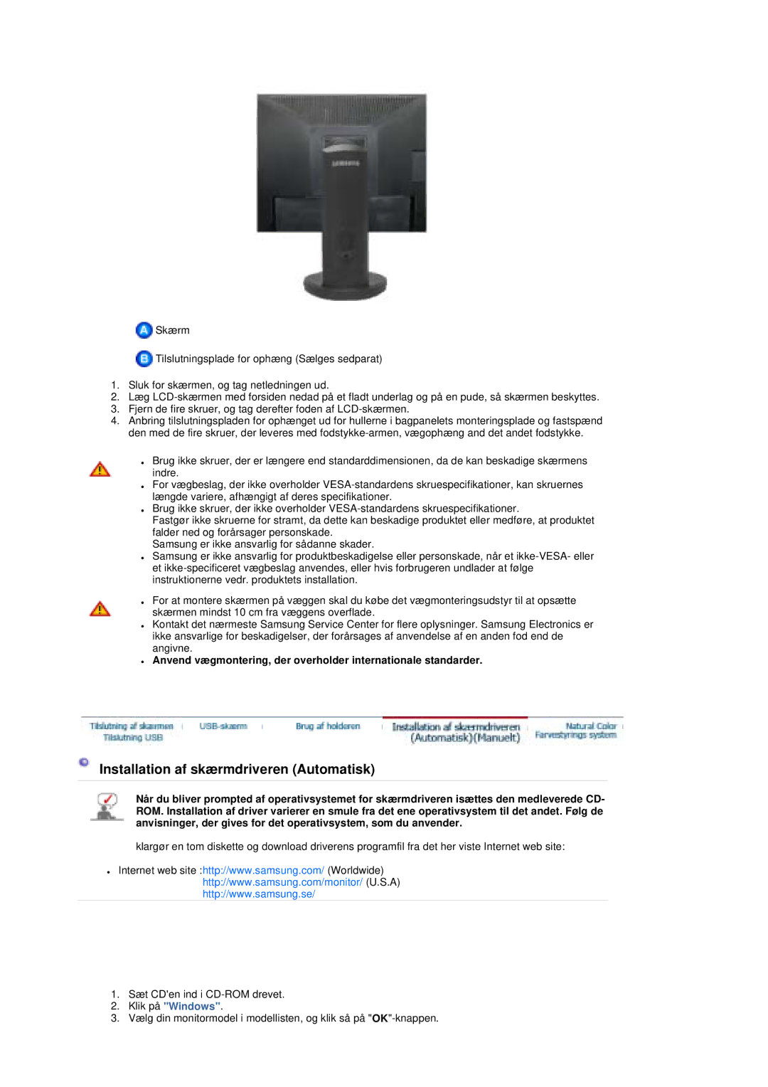 Samsung LS19UBPESQ/EDC, LS19UBQESQ/EDC manual Installation af skærmdriveren Automatisk 