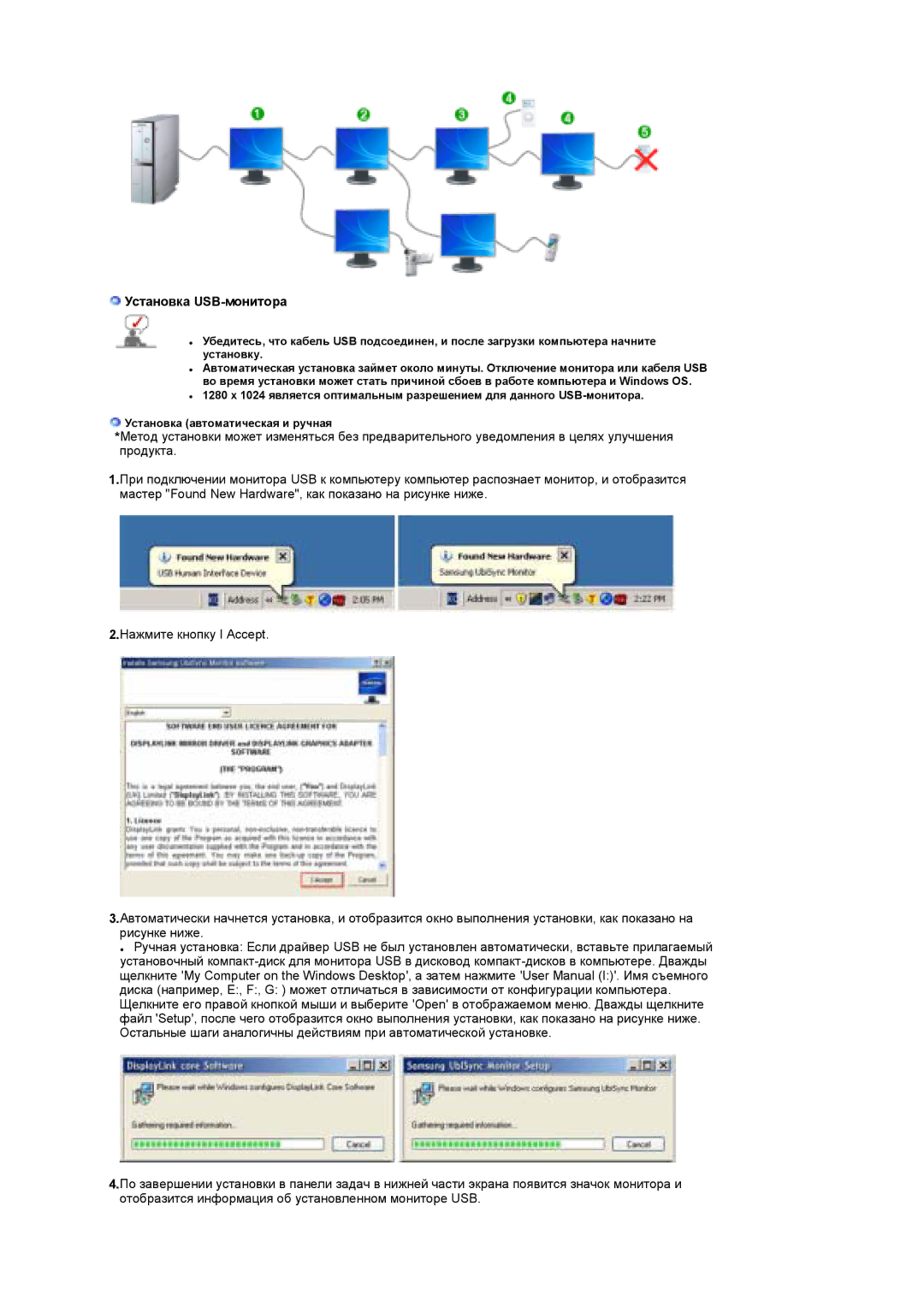 Samsung LS19UBPESQ/EDC, LS19UBQESQ/EDC manual Установка USB-монитора 