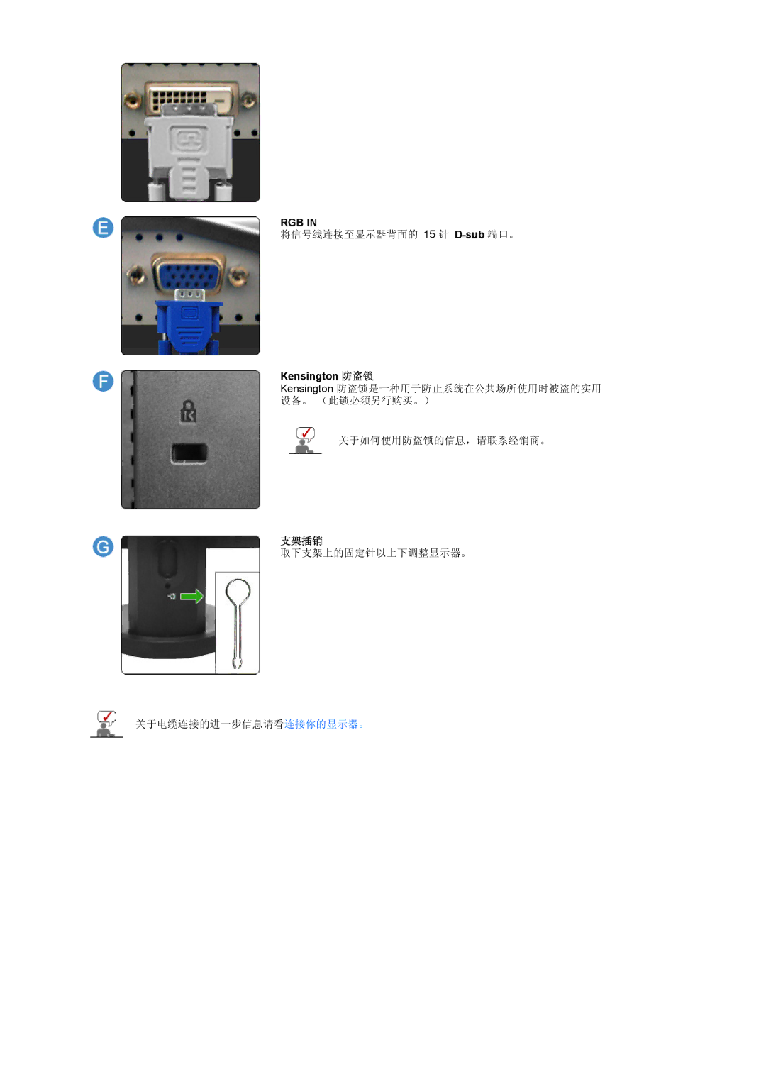 Samsung LS19UBPESQ/EDC, LS19UBQESQ/EDC manual Rgb, 支架插销 