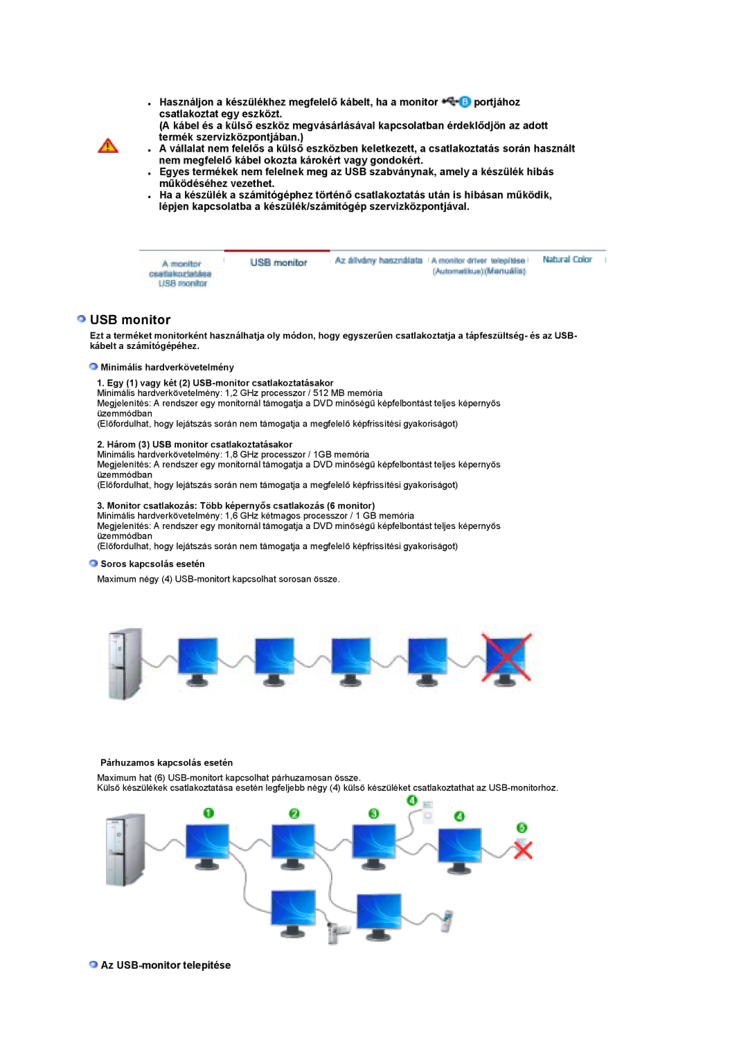 Samsung LS19UBQESQ/EDC, LS19UBPESQ/EDC manual USB monitor, Az USB-monitor telepítése 