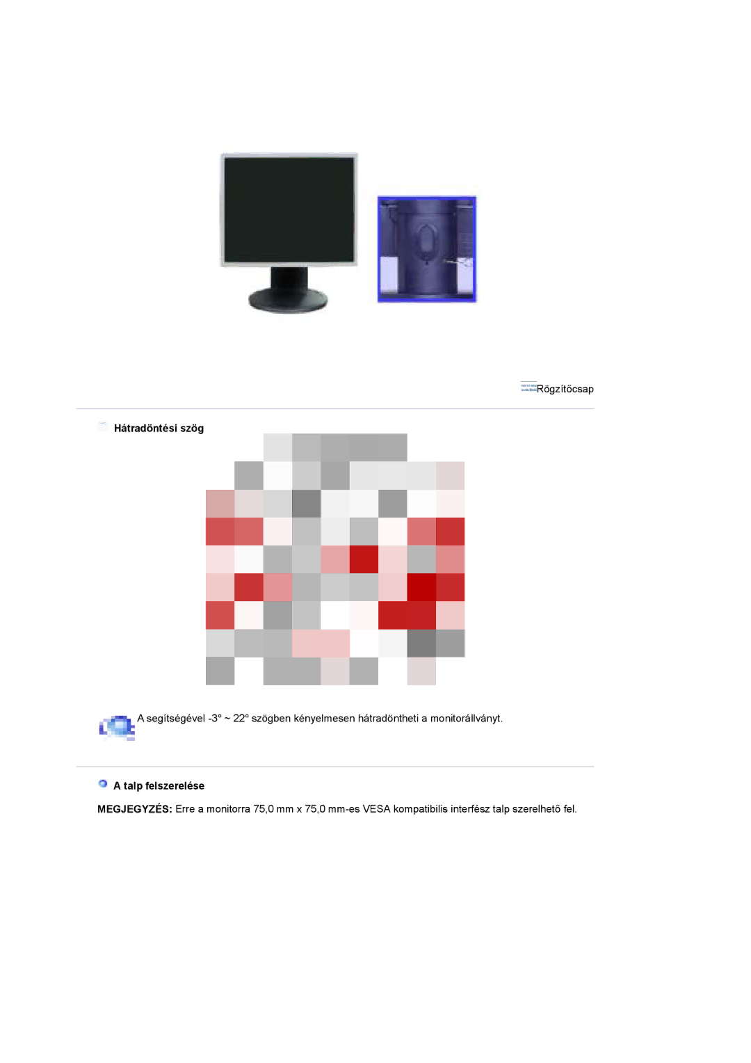 Samsung LS19UBQESQ/EDC, LS19UBPESQ/EDC manual Hátradöntési szög, Talp felszerelése 