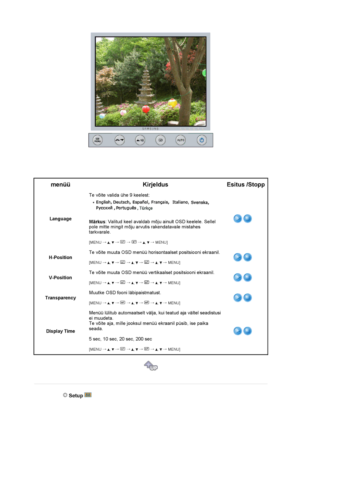 Samsung LS19UBPESQ/EDC manual Language Position Transparency Display Time 