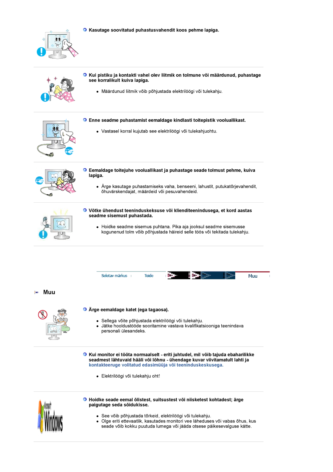 Samsung LS19UBPESQ/EDC manual Muu, Ärge eemaldage katet ega tagaosa 