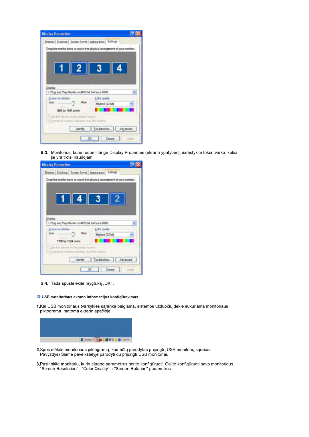 Samsung LS19UBPESQ/EDC manual USB monitoriaus ekrano informacijos konfigūravimas 