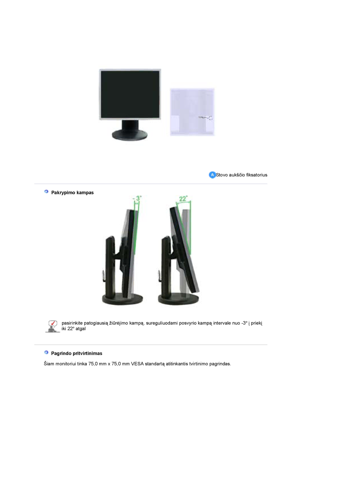 Samsung LS19UBPESQ/EDC manual Pakrypimo kampas, Pagrindo pritvirtinimas 