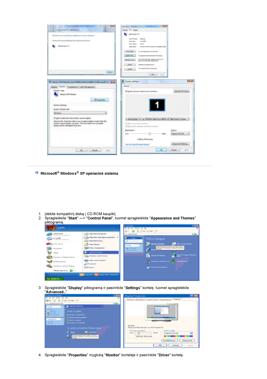 Samsung LS19UBPESQ/EDC manual Microsoft Windows XP operacinė sistema 