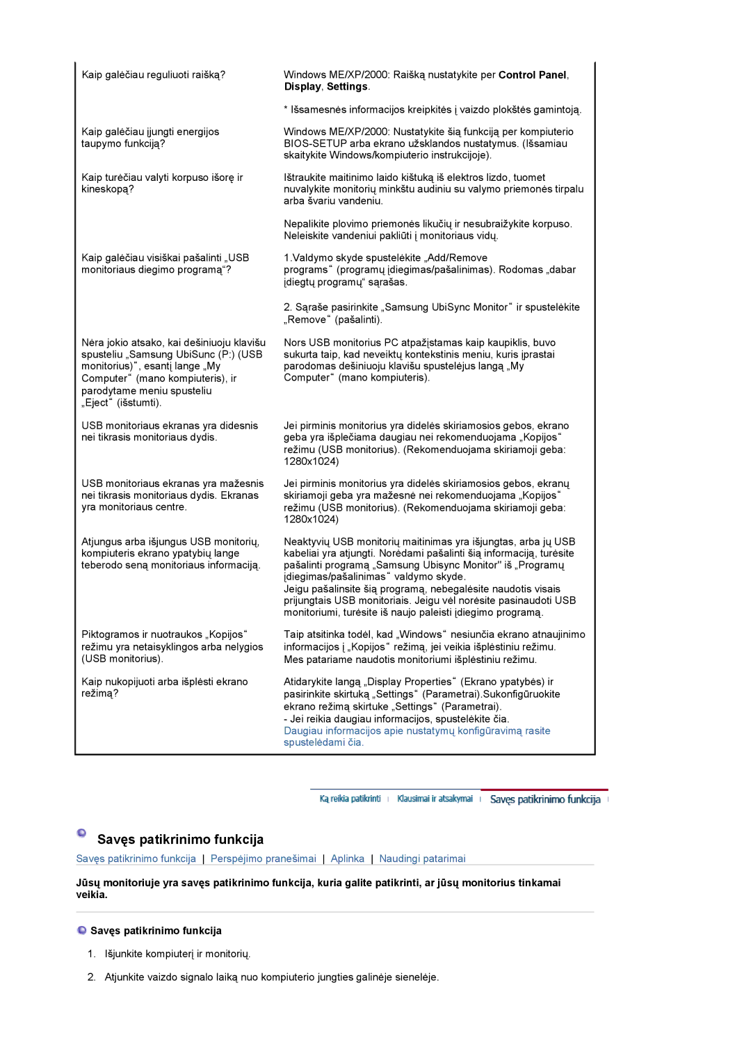 Samsung LS19UBPESQ/EDC manual Savęs patikrinimo funkcija 