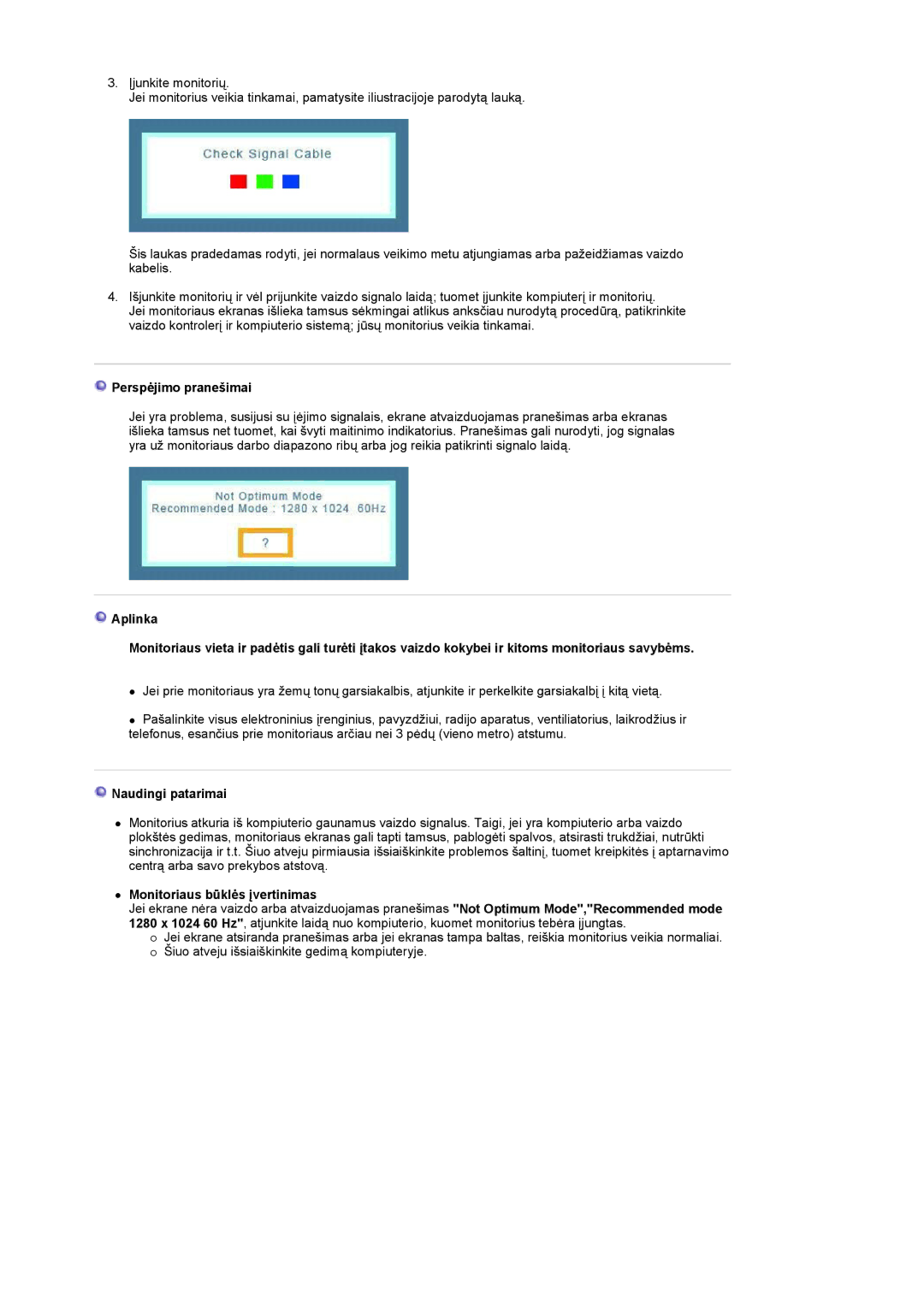 Samsung LS19UBPESQ/EDC manual Perspėjimo pranešimai, Naudingi patarimai, Monitoriaus būklės įvertinimas 