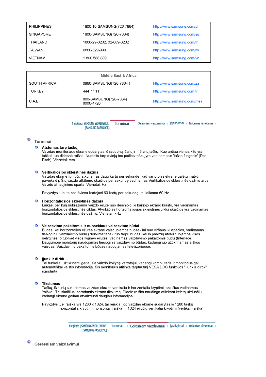 Samsung LS19UBPESQ/EDC manual Middle East & Africa 