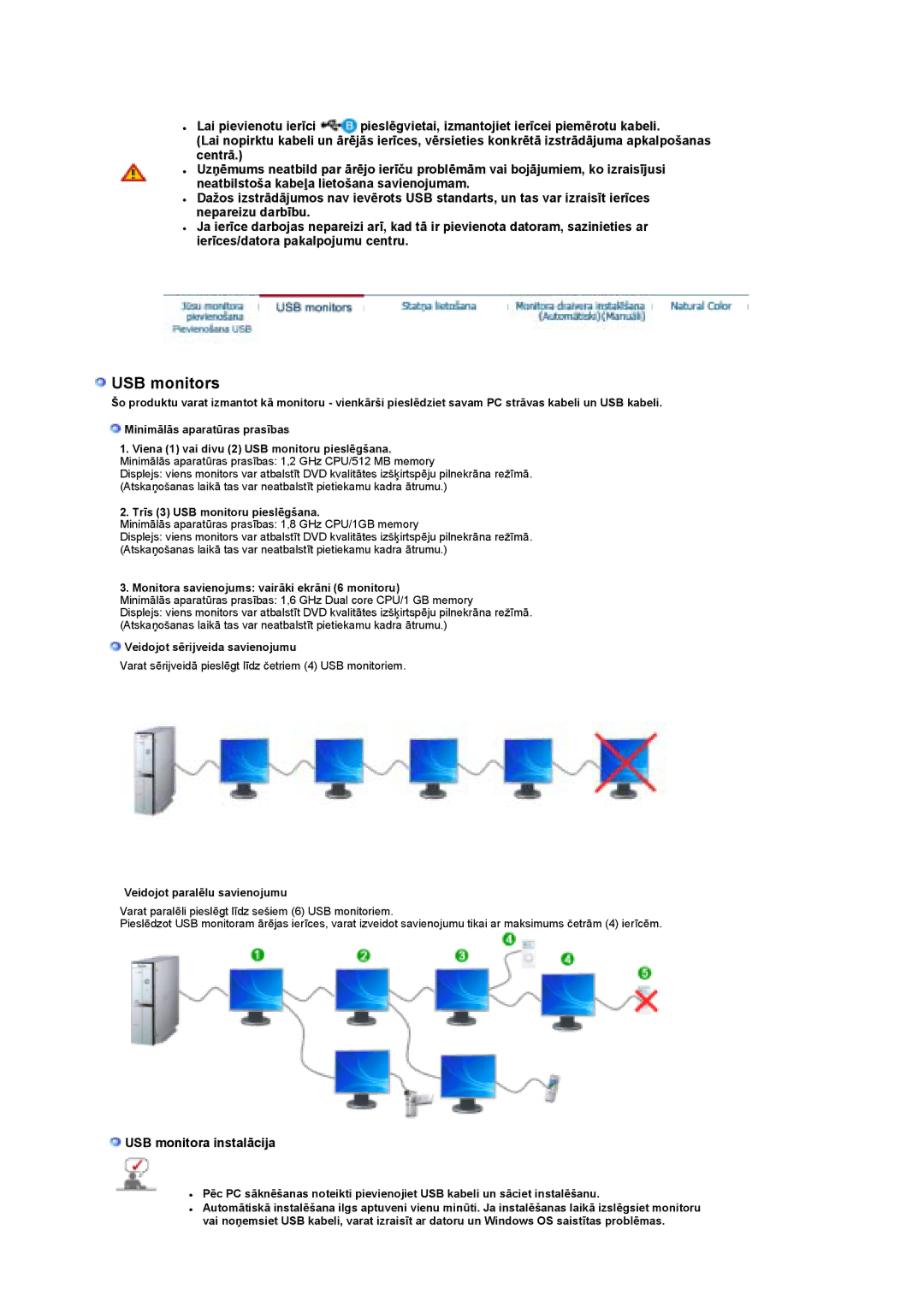 Samsung LS19UBPESQ/EDC manual USB monitors, USB monitora instalācija 