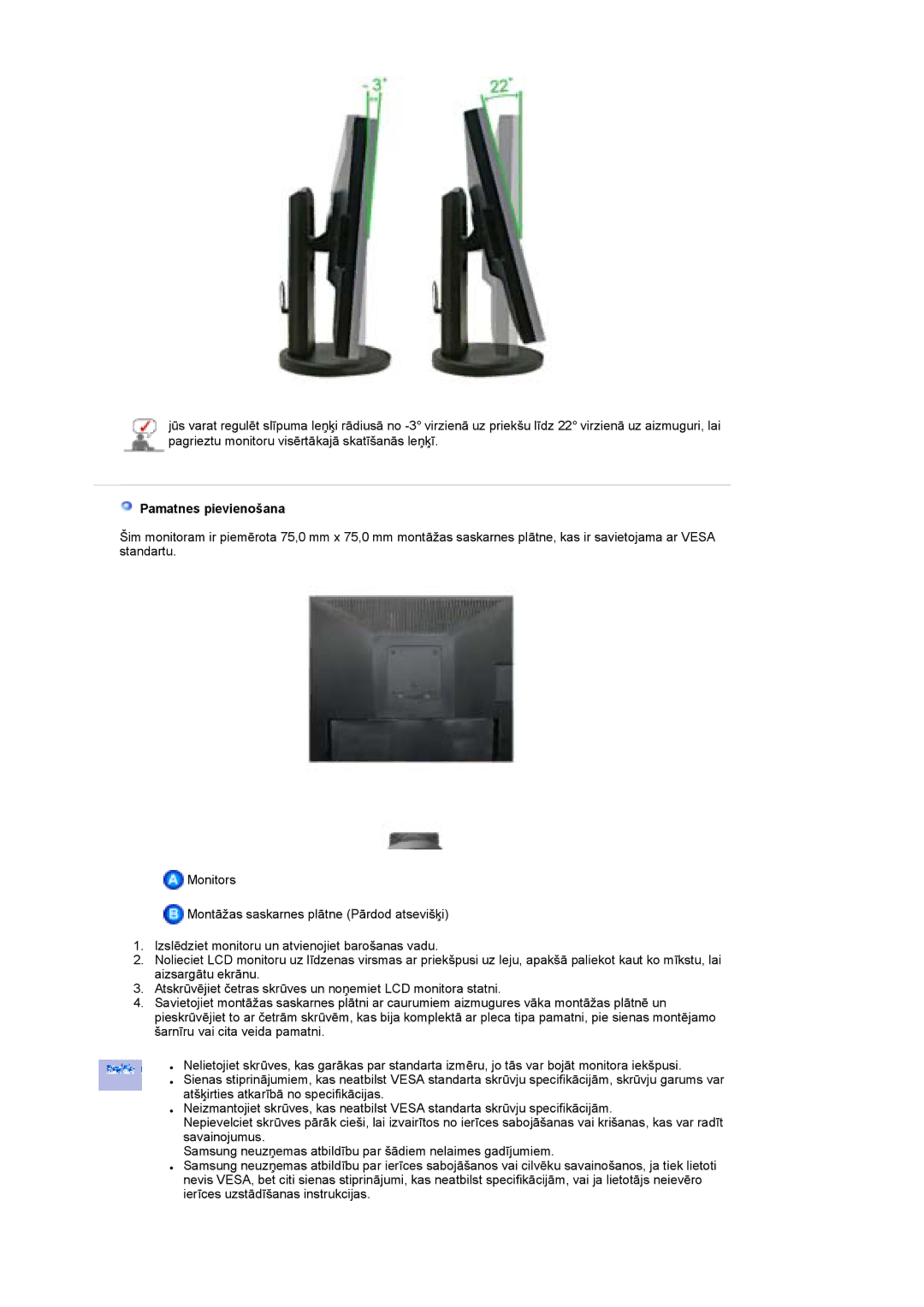 Samsung LS19UBPESQ/EDC manual Pamatnes pievienošana 