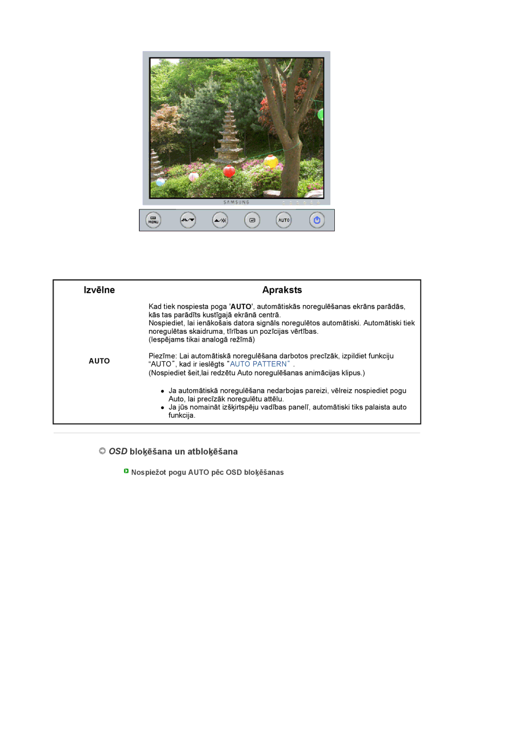 Samsung LS19UBPESQ/EDC manual Izvēlne, Apraksts 