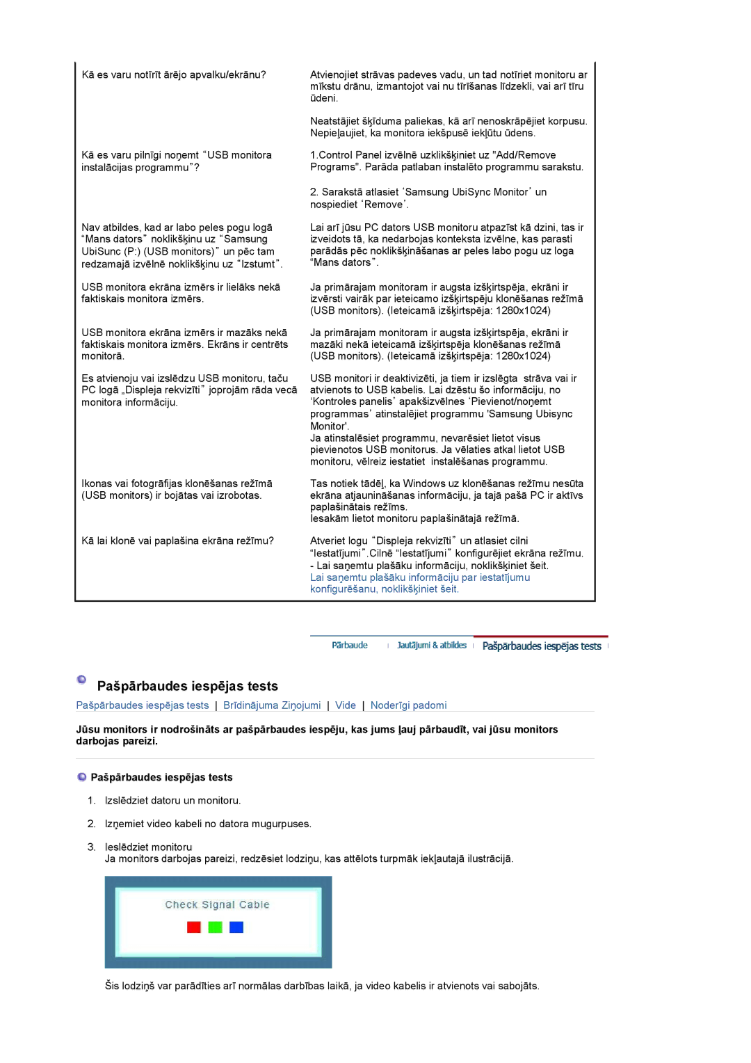 Samsung LS19UBPESQ/EDC manual Pašpārbaudes iespējas tests 