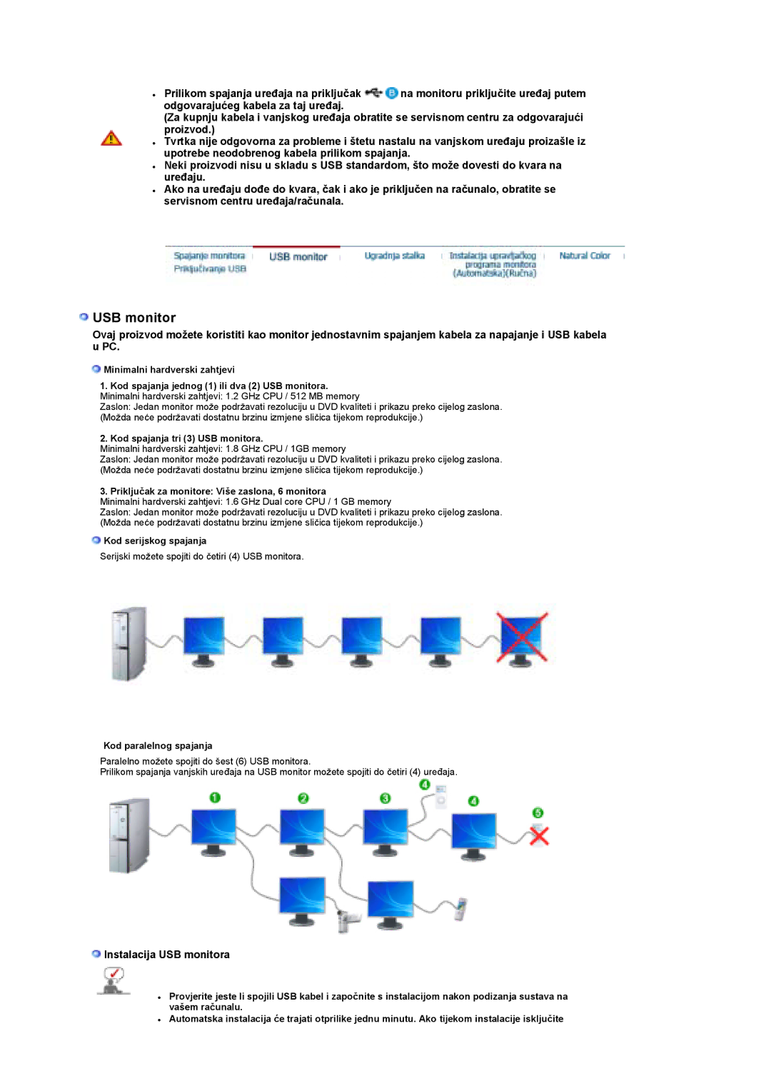 Samsung LS19UBPESQ/EDC manual Instalacija USB monitora 