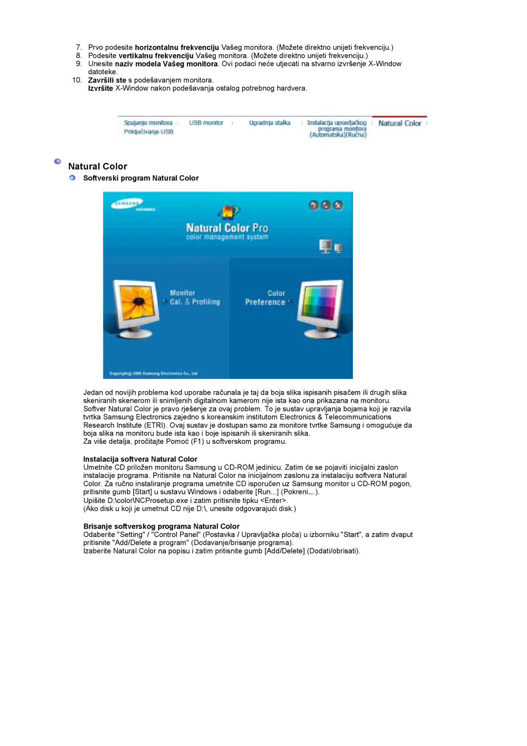 Samsung LS19UBPESQ/EDC manual Softverski program Natural Color, Instalacija softvera Natural Color 